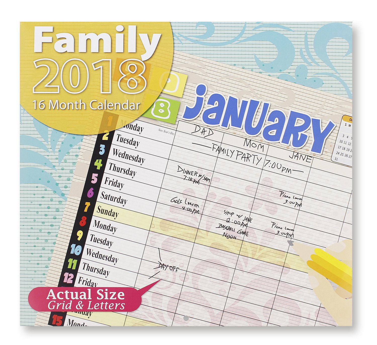 Family Wall Calendar for Appointments 16 Month 2018 - 11x12 inches - 240 Reminder Stickers
