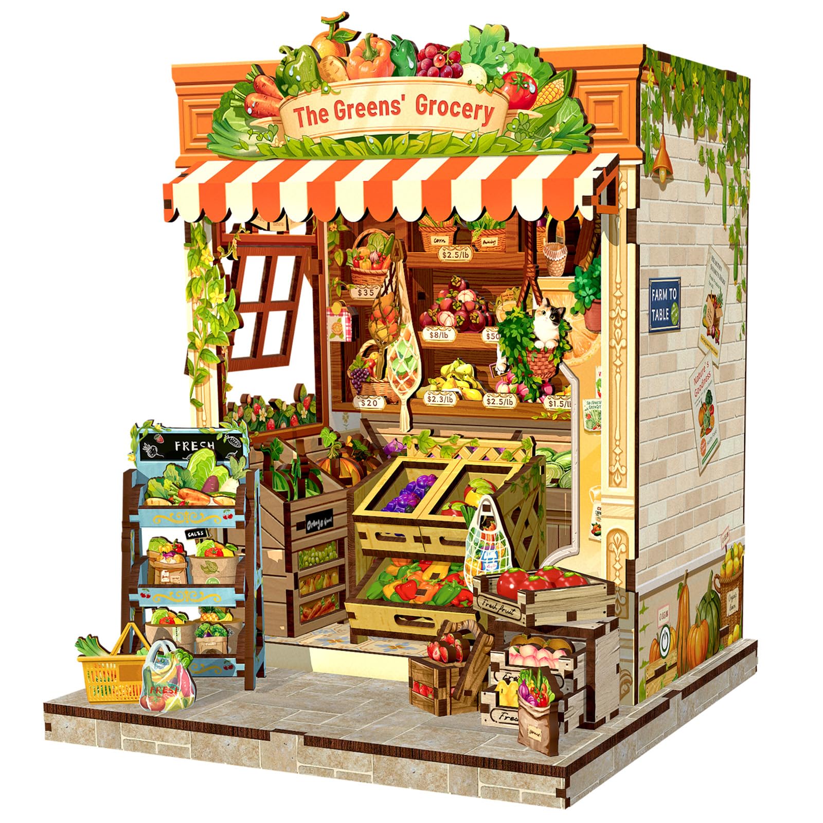 CUTEBEE Book Nook Kit - DIY Miniaturhaus Bausatz (Gemüseladen-Szene) mit LED-Beleuchtung, Retro Bücherregal-Deko für Jugendliche & Erwachsene, Kreatives Geschenk (The Greens 'Grocery)