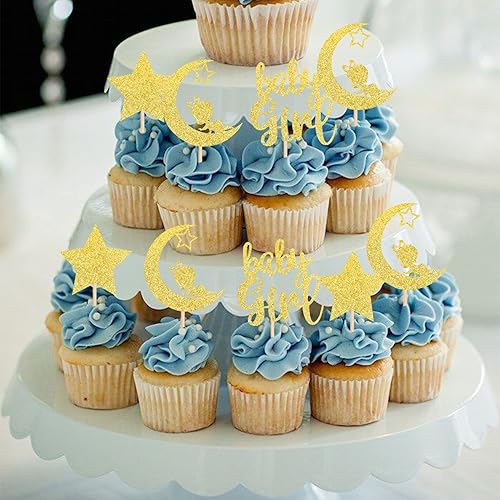 Miniatura 21 de 30 piezas de decoración de cupcakes para baby shower, vestido con lazo con purpurina, biberón para cupcakes "It's a Girl", decoración de pasteles