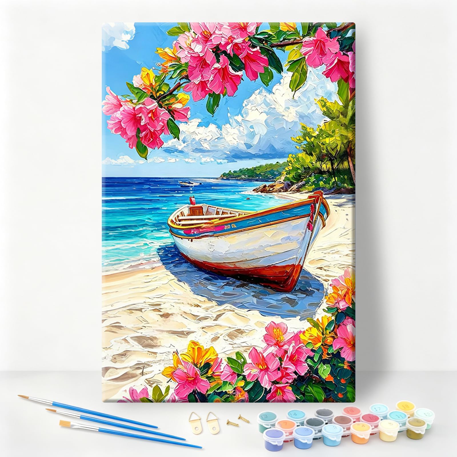 Cytheron Paint by Numbers for Adults with Frame, Beach Boat, 8x12 Inch