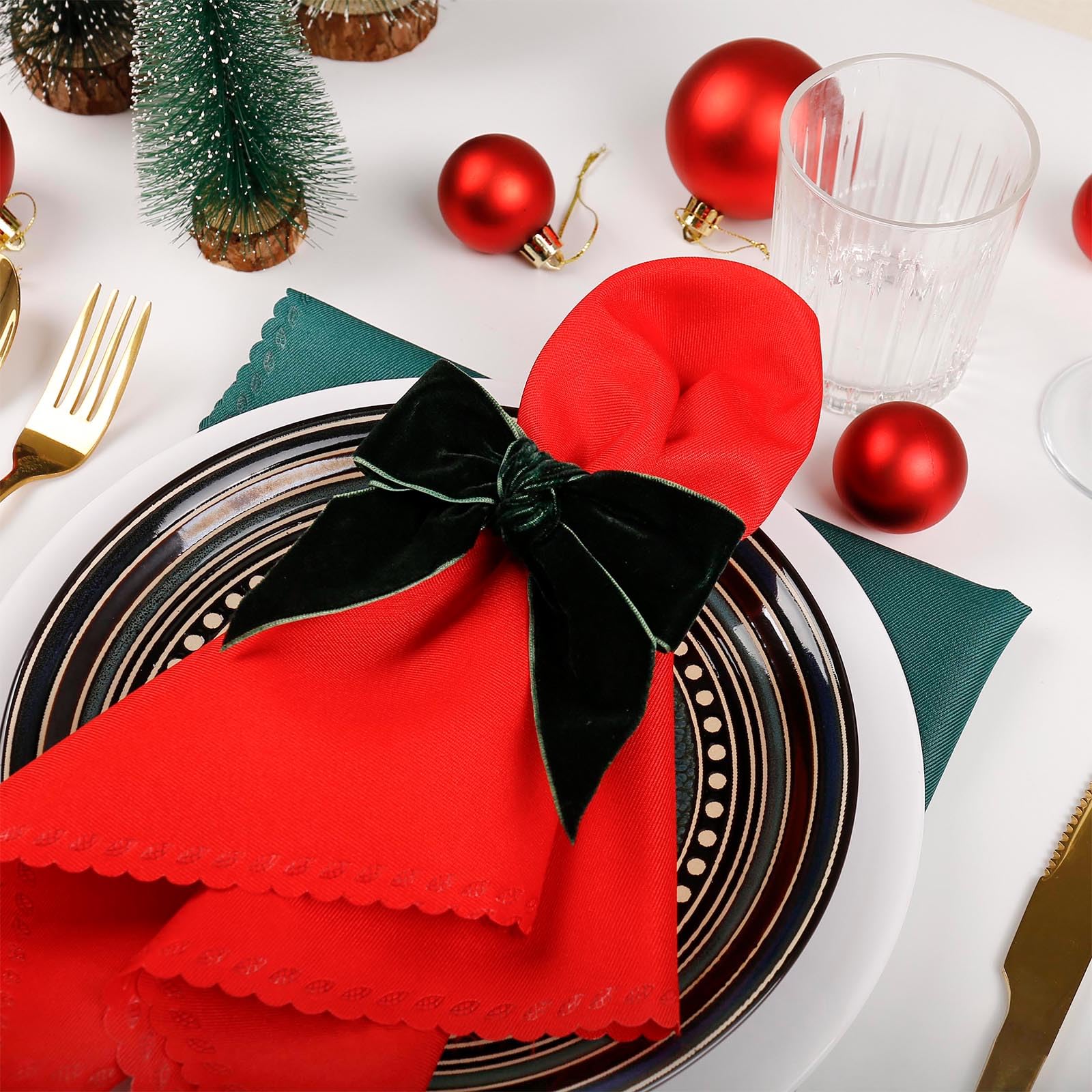 Weihnachtsserviettenringe, 6 Stück, Grüne Schleife, Serviettenringe, Halter, Grüne Samt-Metallschnallen Für Thanksgiving, Weihnachten, Hochzeit