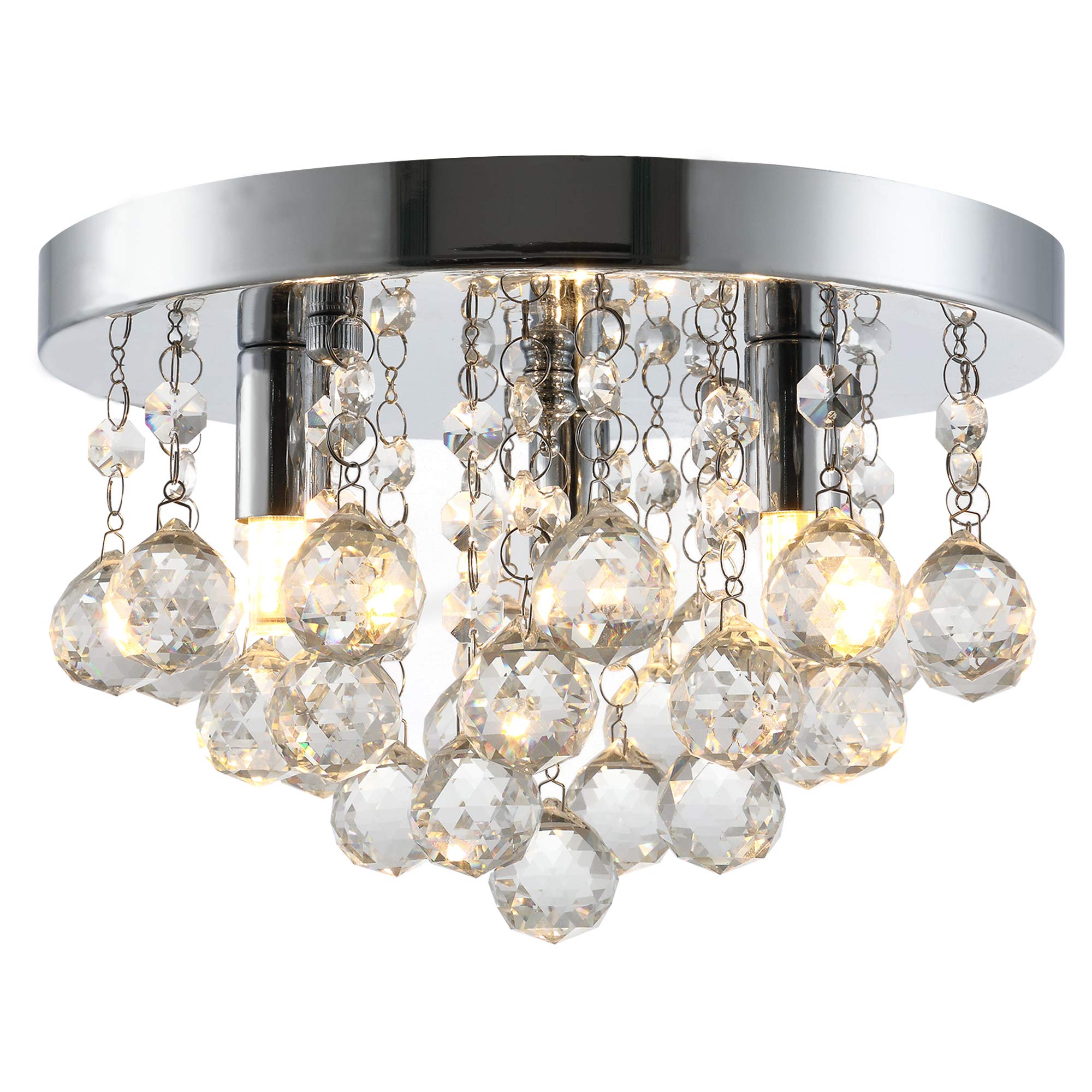 HOMCOM Mini Style Modern Crystal Ceiling Lamp Crystal Chandelier for  Bedroom, Hallway, Kitchen, G9 Lamp Holder, Silver, Ф25 x 15cm