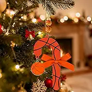 4in Christmas Candy Cane Basketball Ornaments Wooden Hanging Candy Cane Ornament Sport Ball Xmas Tree Decorations for Home Crafts Basketball Lovers Family Holiday Party Supplies