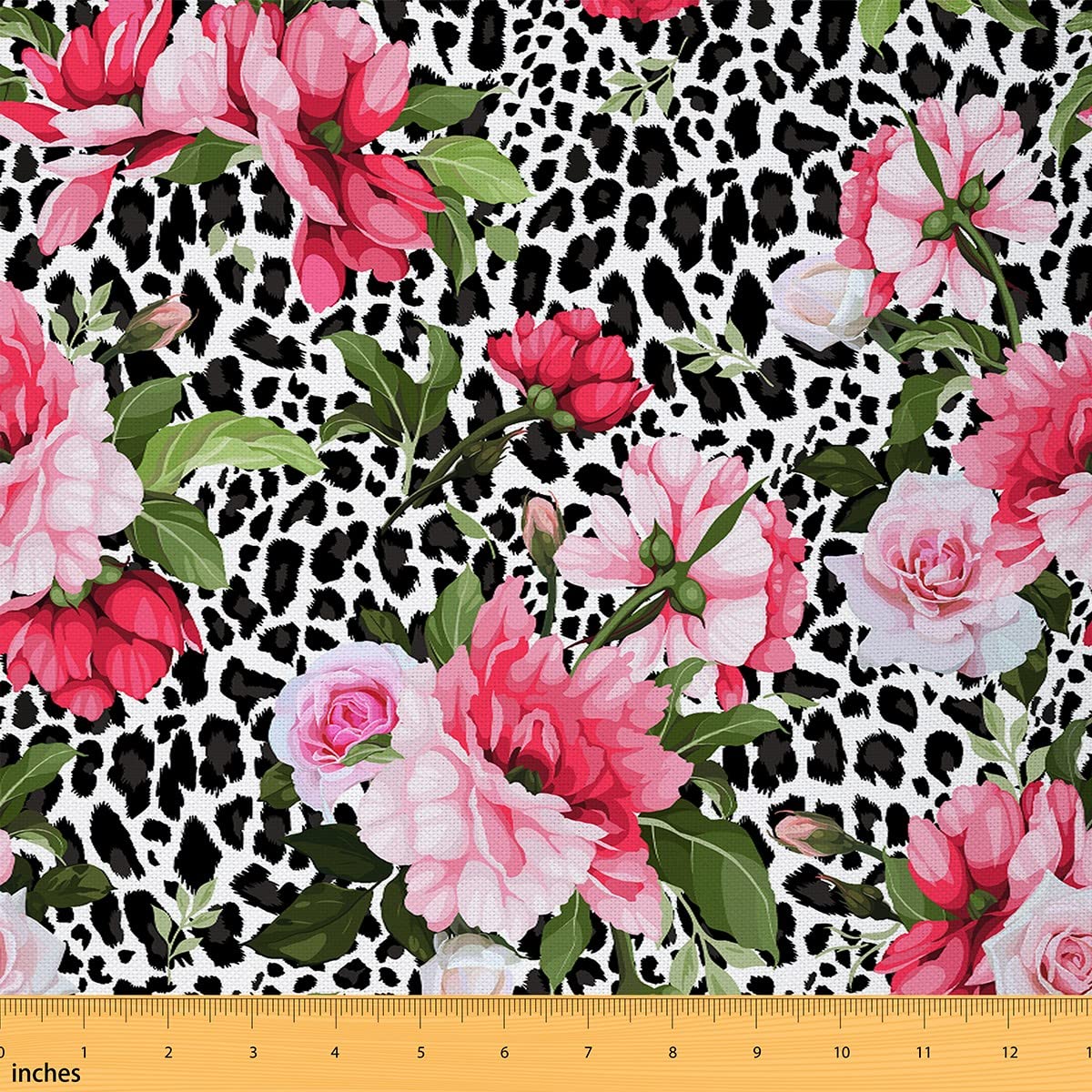 Watercolor Flower Fabric by The Yard Pink Floral Garden Plants Botanical Fabric for Chairs Decoration DIY Gifts Home Decor Cowhide Animal Skin Print Fabric for Kids Boys Girls,3 Yards