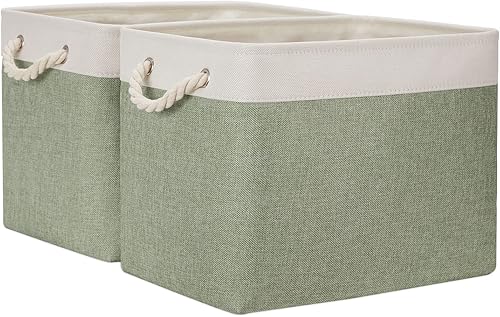 Temary Cestas de almacenamiento de tela para estantes, paquete de 2 cajas de almacenamiento decorativas de lona con asas para organizar juguetes,