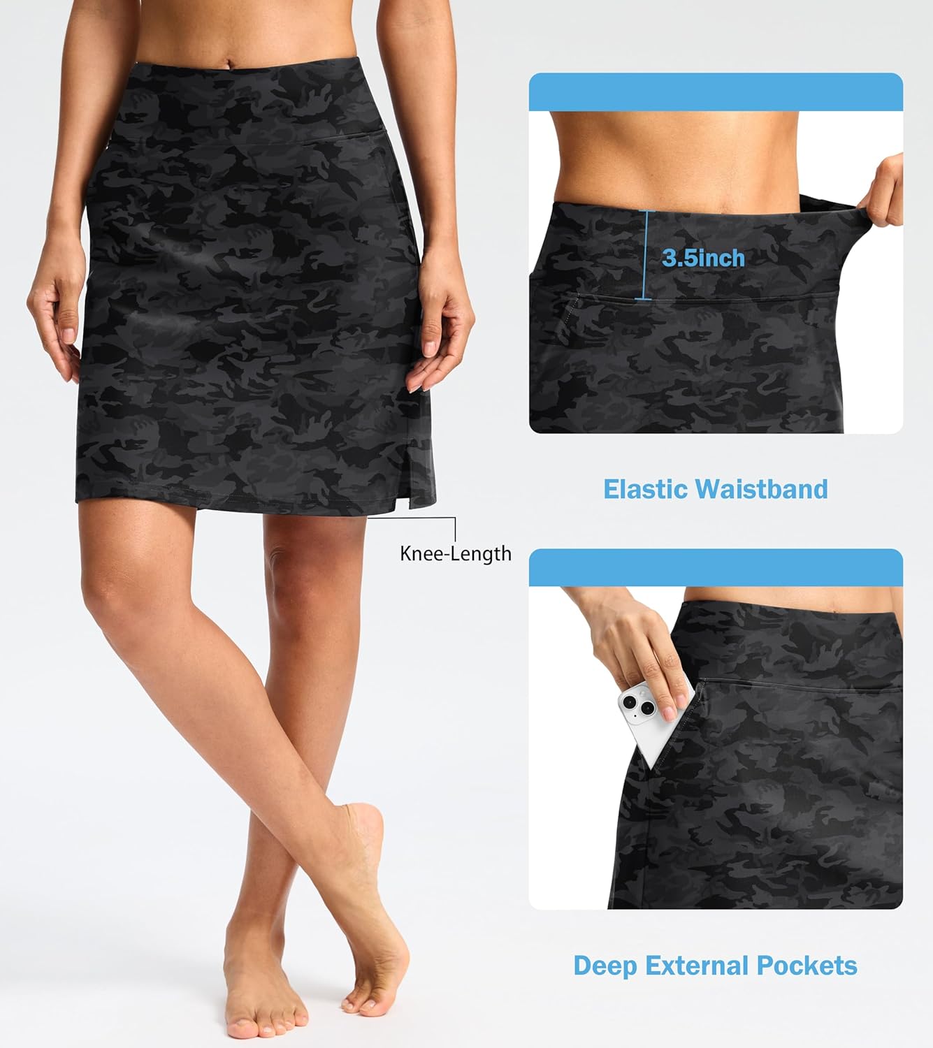 Viodia Women's 20" Long Swim Skirt Skort High Waisted Modest Bathing Suit Swimsuit Bottoms Beach Tankini Bikini with Skirt - Image 3