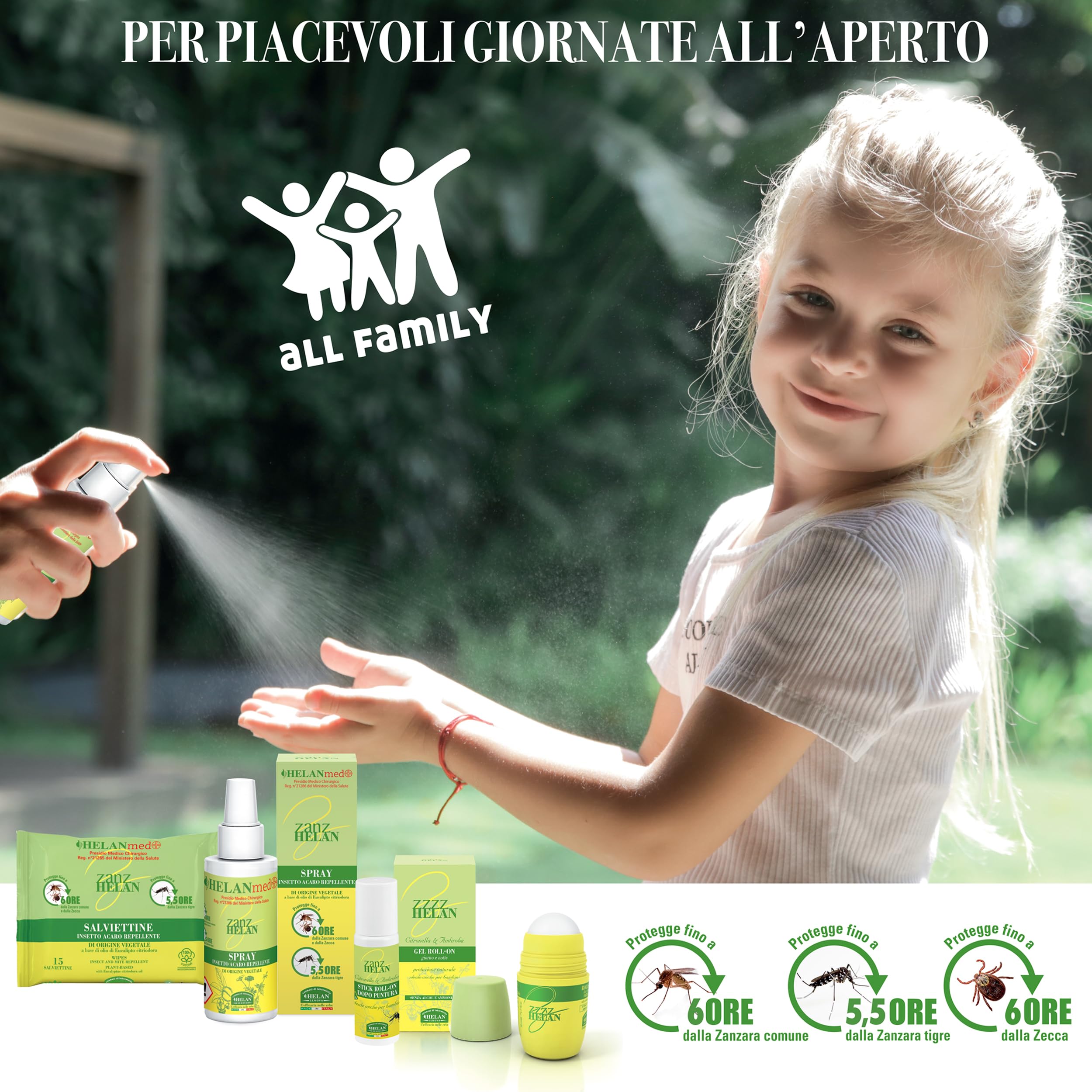 Helan, Zanzhelan, Gel Roll-On Protezione Bambini e Neonati Ecologico, Naturale con Aloe Vera per Zanzare e Insetti, Senza Ammoniaca, Parabeni e Siliconi, 100 ml - Made in Italy