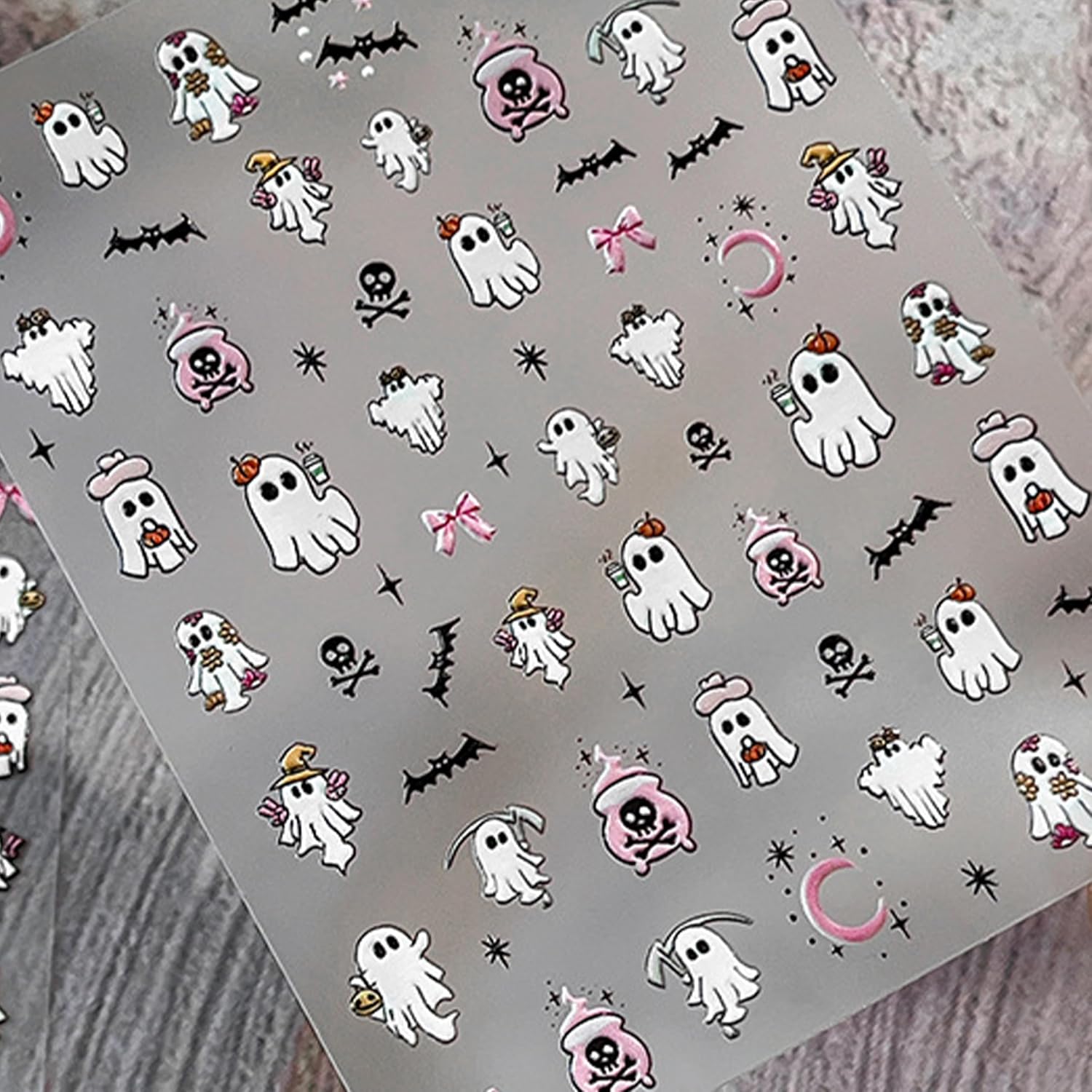 5D Embossed Halloween Nail Art Stickers Cute Ghost Self-Adhesive Pegatinas Uñas Pumpkin Flower Ghost Bat Designs Halloween Cute Ghost DIY Manicure Supplies for Women Nail Art Decoration 1 Sheet image 4
