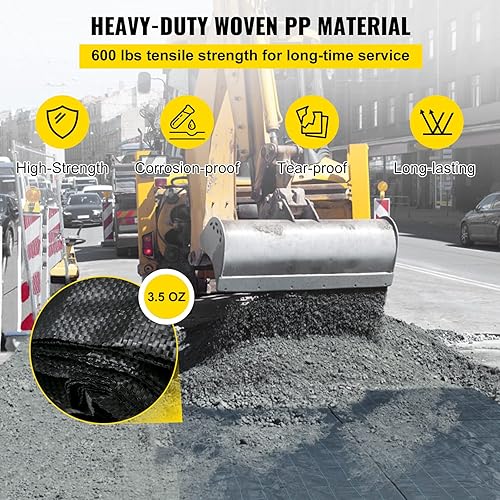 Miniatura 3 de VEVOR - Cubierta de tela geotextil tejida de alta resistencia para entrada, jardín, control y barrera contra malezas, cubierta para suelo, 12.5 x 30