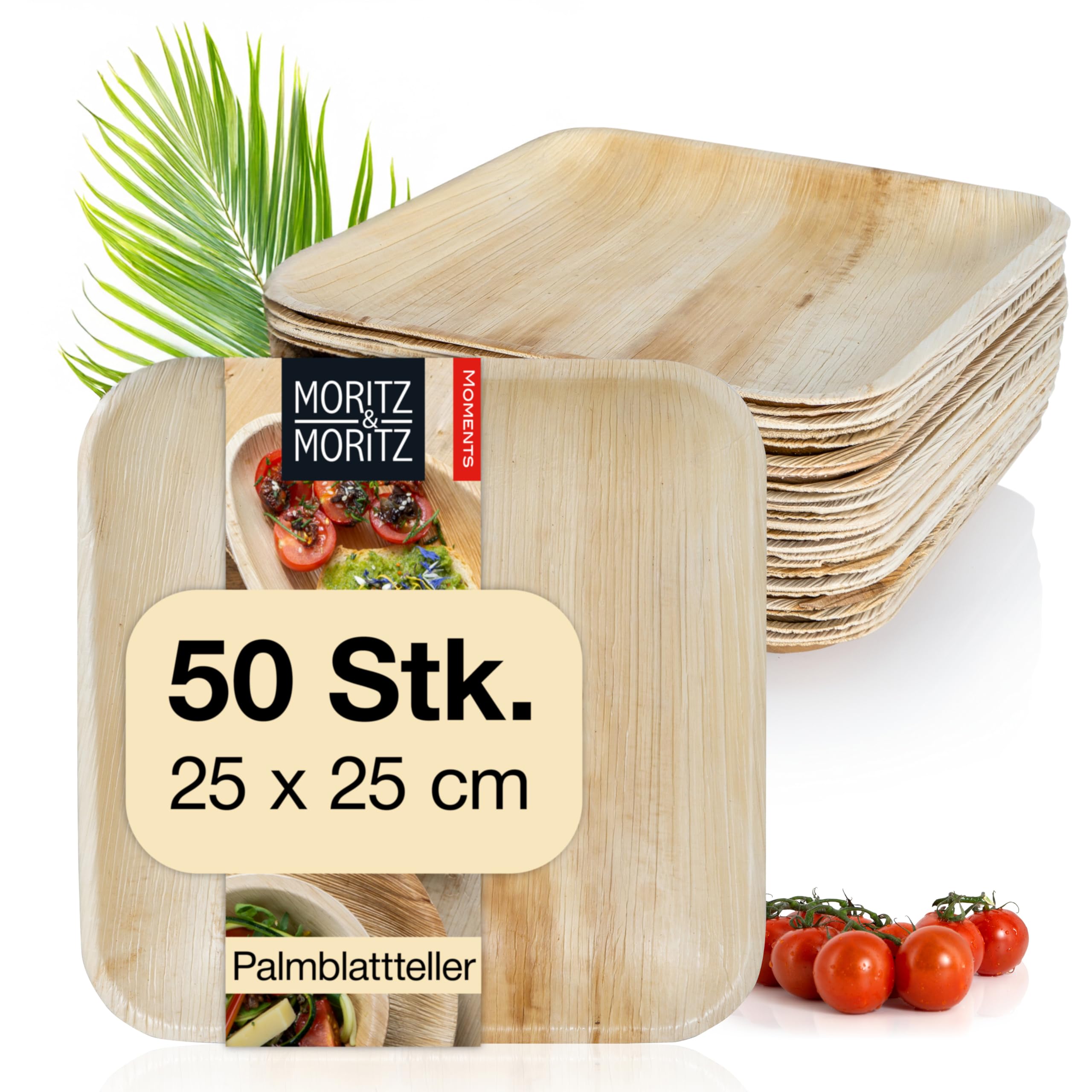 Moritz & Moritz Palmblatt Teller eckig 25 x 25 cm - 50 Nachhaltige Einwegteller - Alternative zu Bambusteller und Bambusgeschirr