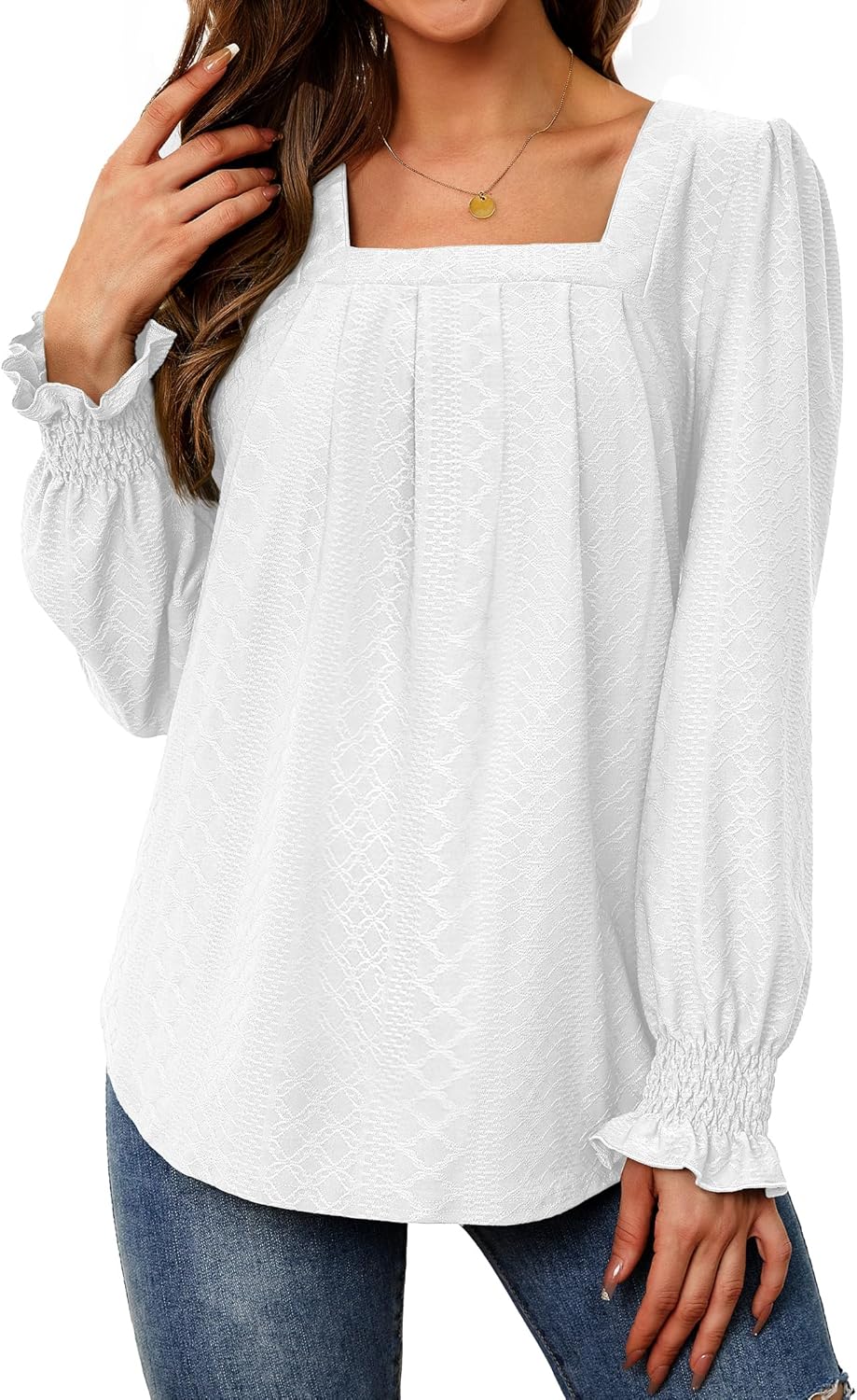 Neineiwu Womens Long Sleeve T Shirts Square Neck Casual Trendy Dressy Tunic Tops - Image 2