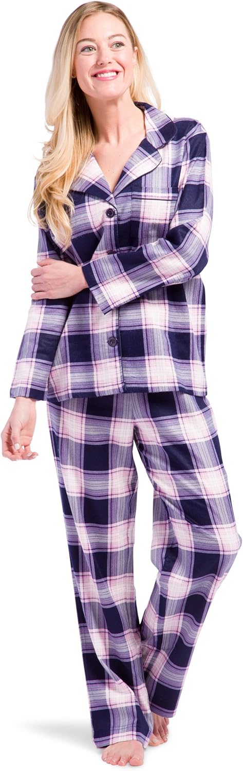 Fishers Finery Women's EcoFlannel Full Length Plaid Pajama Set with Gift Box; Moisture Wicking Rayon and Cotton