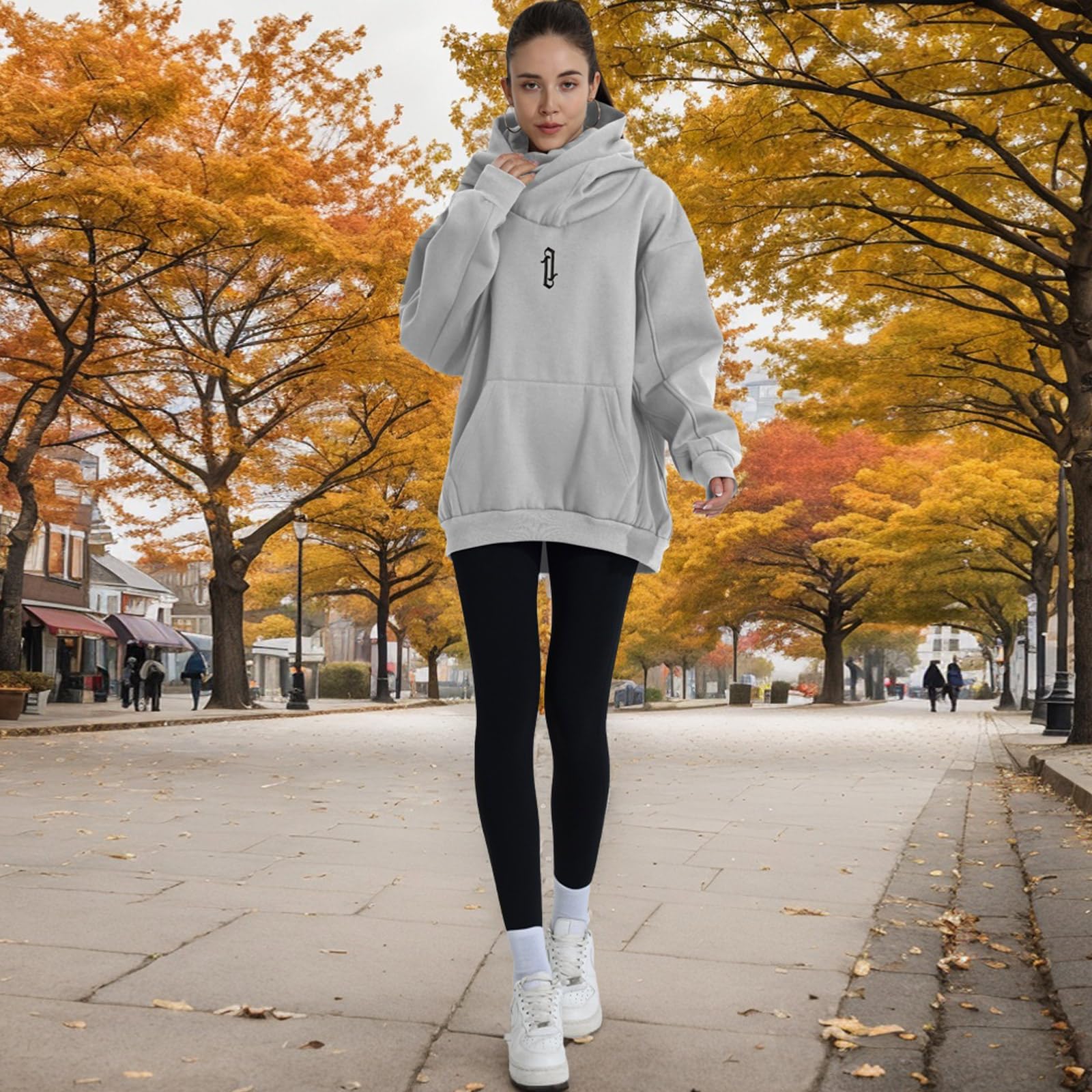 Donna Felpa con Cappuccio Pile con Sciarpa Cotone Morbido Pullover Oversize Hoodie Casual Autunno Inverno Vestiti