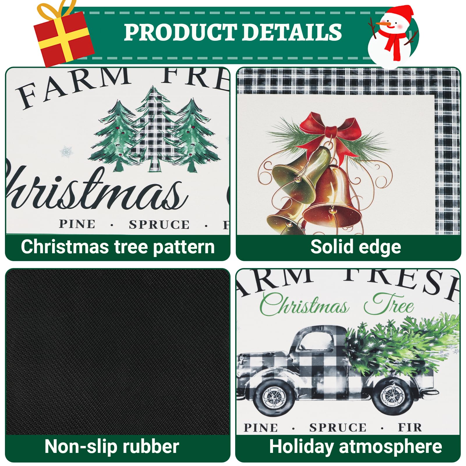 Christmas Farm Fresh - Juego de 2 tapetes de cocina de Navidad, diseño de búfalo, a cuadros, decoración de invierno, árbol de Navidad, camión, cocina, suelo, 43 x 71 cm y 43 x 119 cm