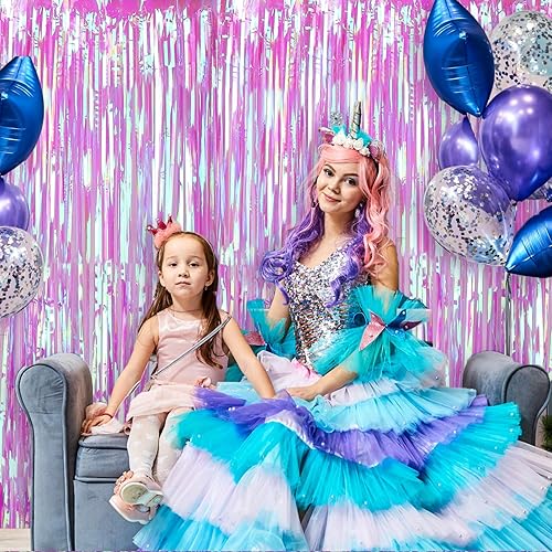 Miniatura 3 de 3 Pack Summer Beach Party Decorations Holographic Tinsel Foil Fringe Curtain Backdrops for Iridescent Party Under The Sea Party Birthday Party