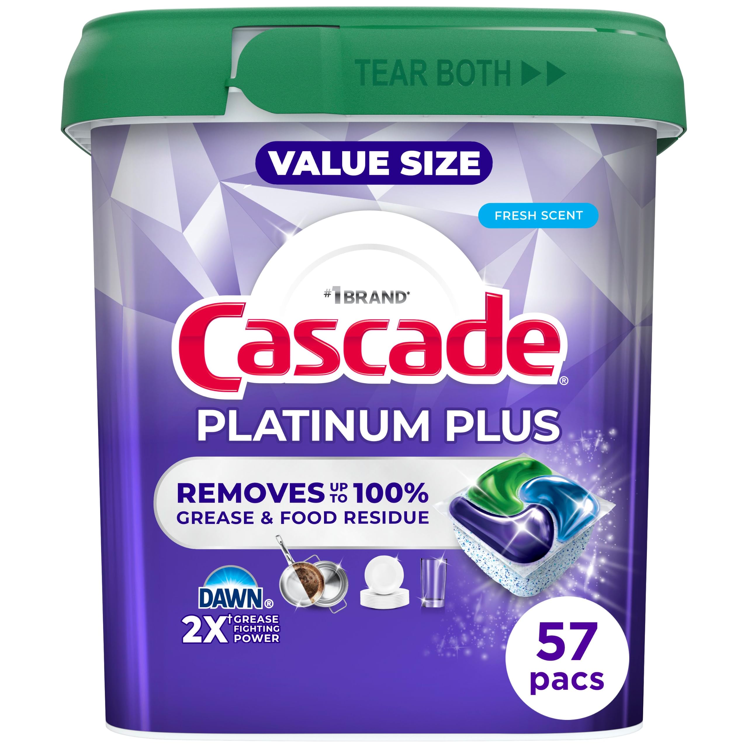 Cascade Platinum Plus Dishwasher Pods, Dishwasher Detergent, Dish Detergent Soap, Fresh, 57 Count