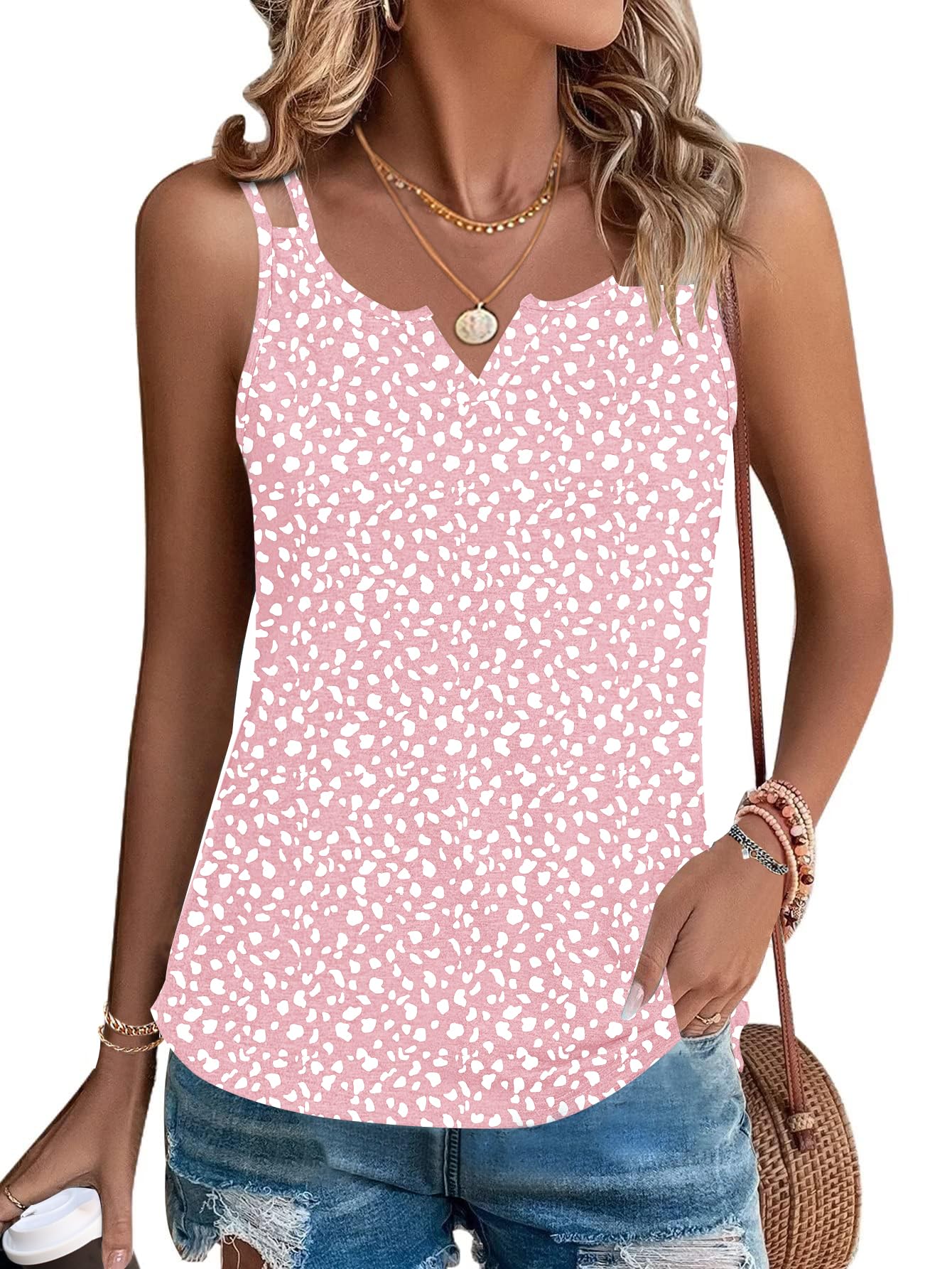 Wneedu Women's Pink Horseshoe Vest Tops Uk Sleeveless V Neck Tank Top Summer Loose Fit Cami Vests Shirts Tanktops 2XL