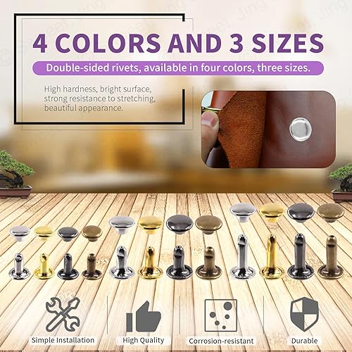 Miniatura 5 de Swpeet 600 juegos de remaches de cuero de 0.236 in, 0.315 in, 0.472 in, remaches de cuero de doble tapa con 3 herramientas de fijación, kit surtido