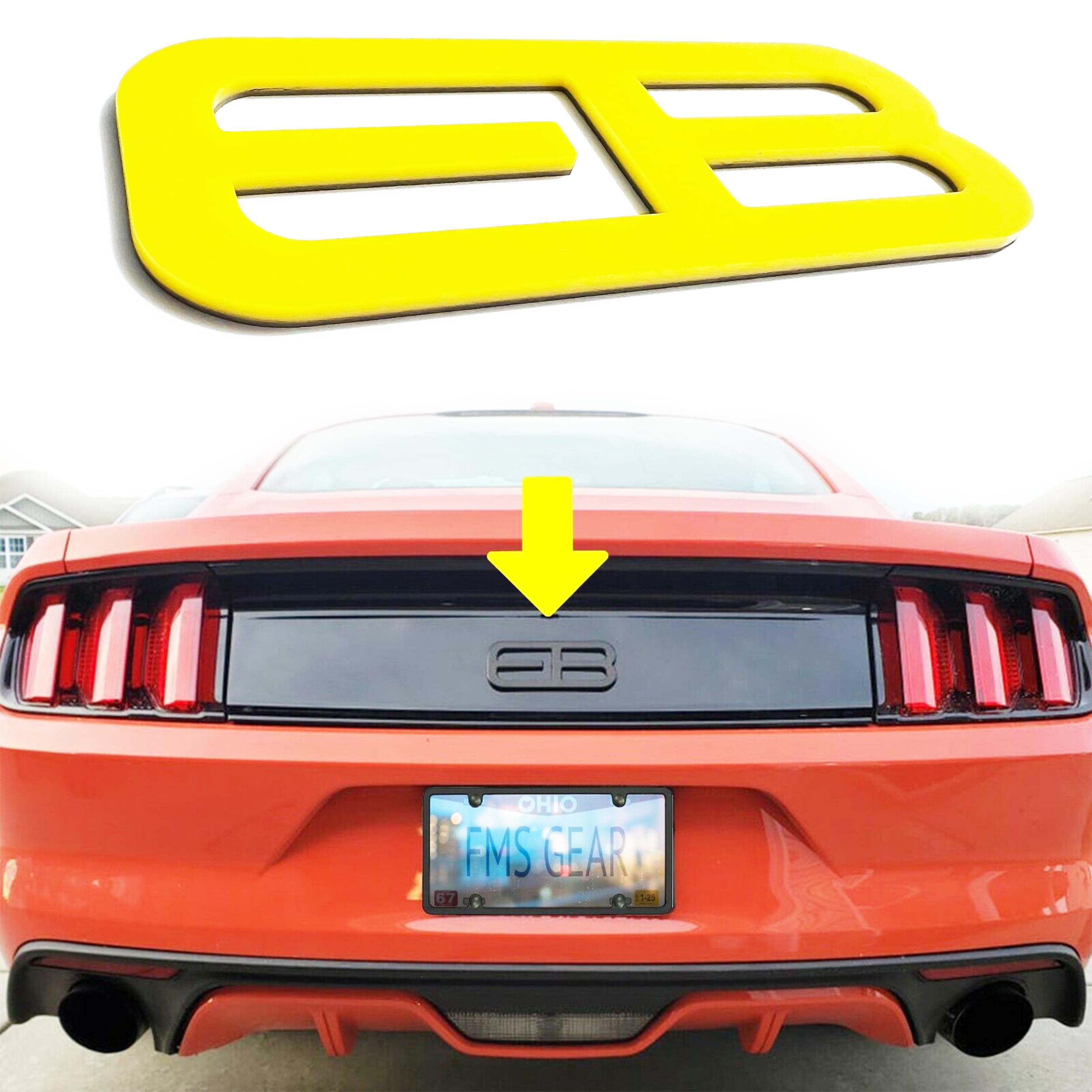 Custom 1pc Rear EB Emblems fits Mustang Eco Ecoboost Badge Logo (Yellow)