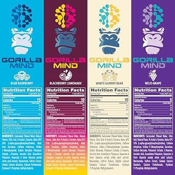 Gorilla Mind Energy Drink | Unmatched Energy Amplified Focus | N-Acetyl-L-Tyrosine, Alpha-GPC, 200mg Caffeine, Uridine, Saffron | 0 Sugar Or Artificial Colors | 16oz | 12-Pack (Variety Pack #1)