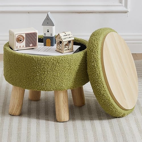 Miniatura 8 de Taburete otomano pequeño con almacenamiento, reposapiés otomano de piel sintética suave para sofá, reposapiés redondo con almacenamiento, otomanas