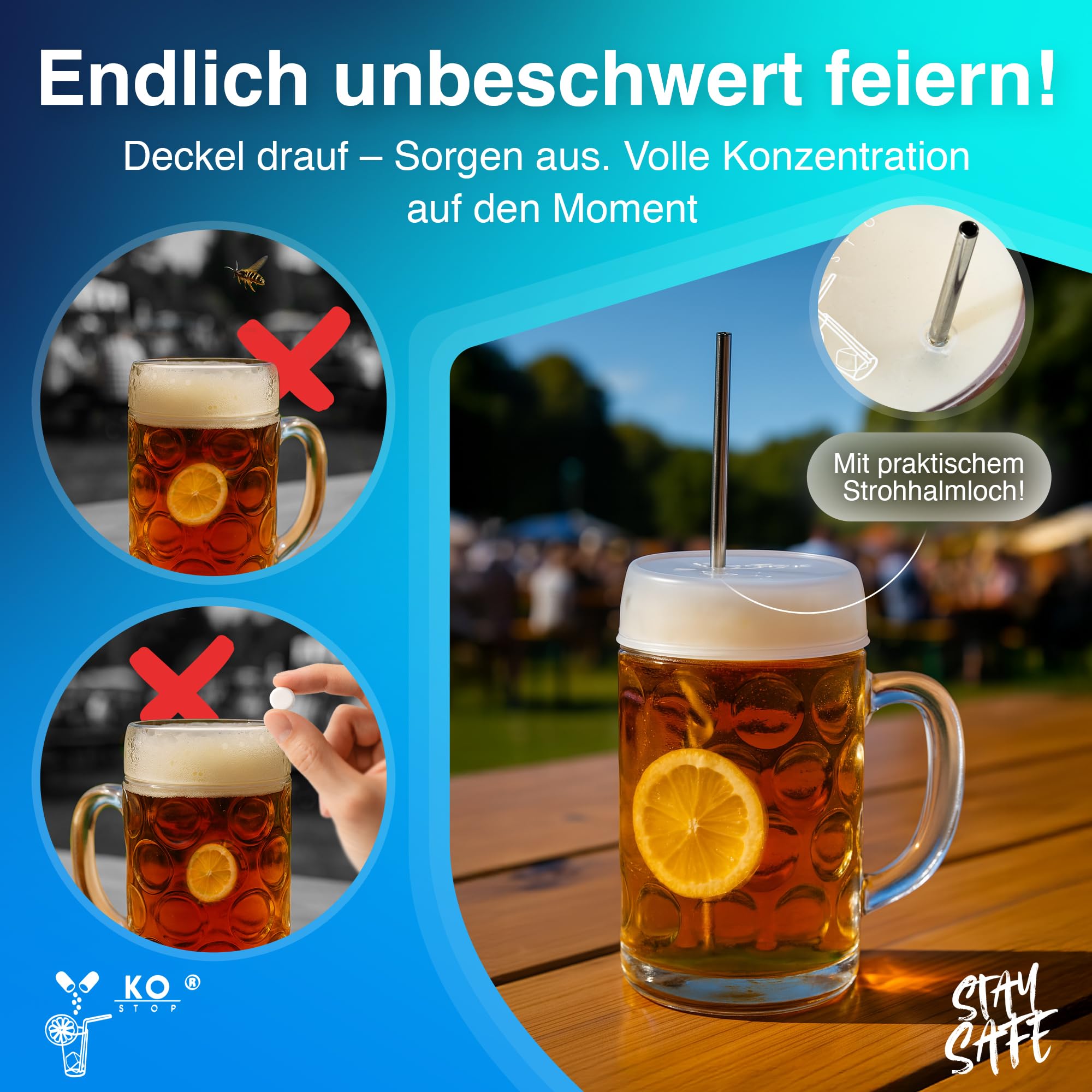Ko Stop 5-delige set siliconen beschermdeksels voor drinkflessen van 1 liter met een diameter van 9-11 cm. Beschermt tegen morsen, insecten en vuil. Herbruikbaar en geschikt voor de vaatwasser