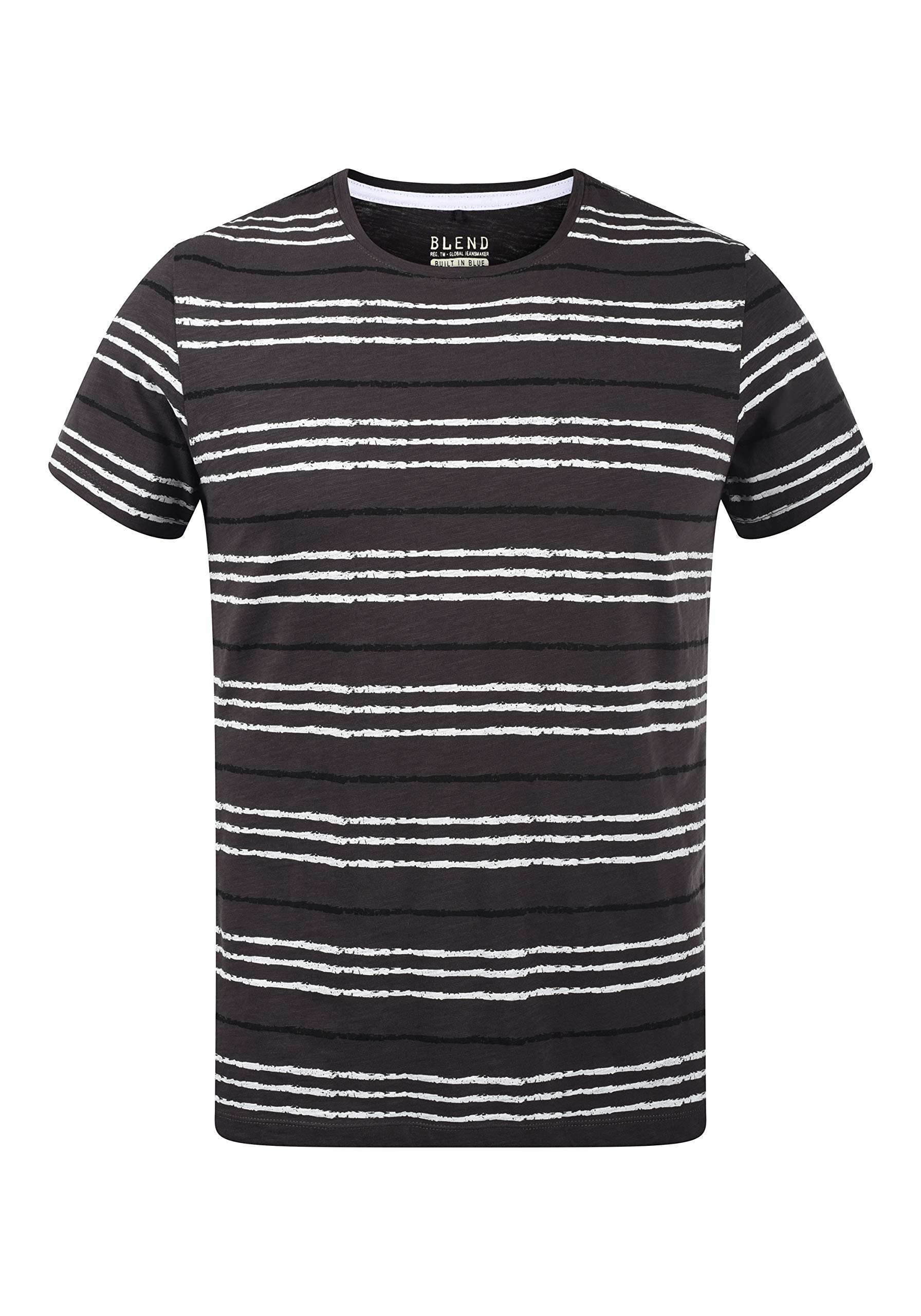 Blend BHValle Herren T-Shirt Kurzarm Shirt mit Streifen und Rundhalsausschnitt aus 100% Baumwolle