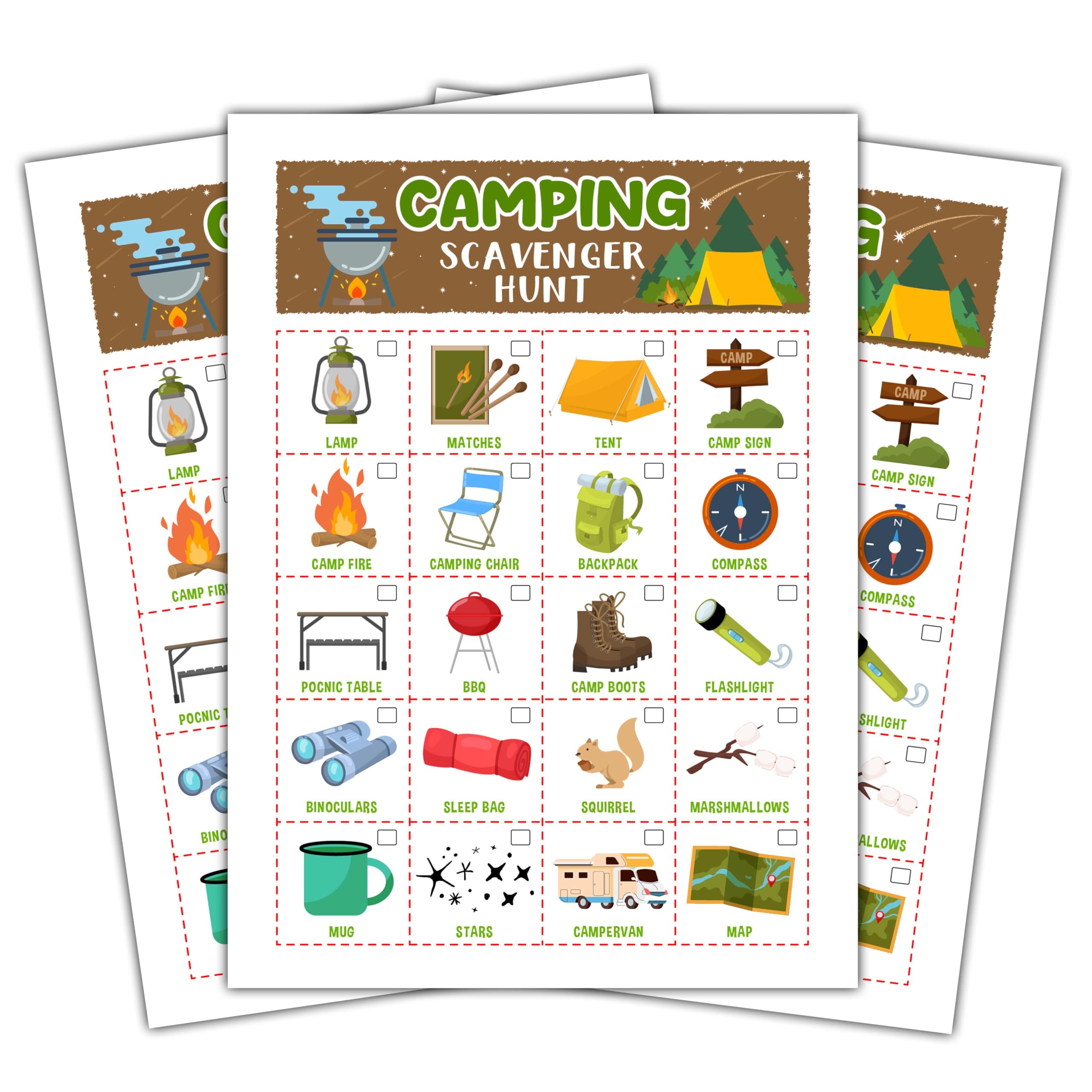 Foosproea Camping Scavenger Treasure Hunt Games Cards for Friends and Family, Outdoor Scavenger Hunts, Trip Family Holiday Party Games, Find and Seek Camping Game Set -05