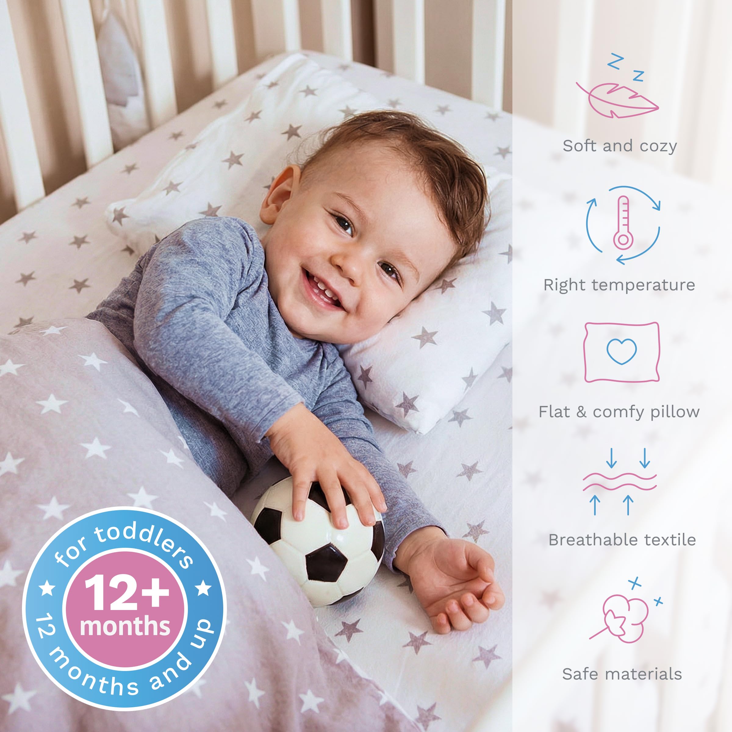 Baby Comfort Parure de Lit Couette 70x80 cm et Oreiller 30x35 cm pour Berceau - Motif 5 (12 Mois+)