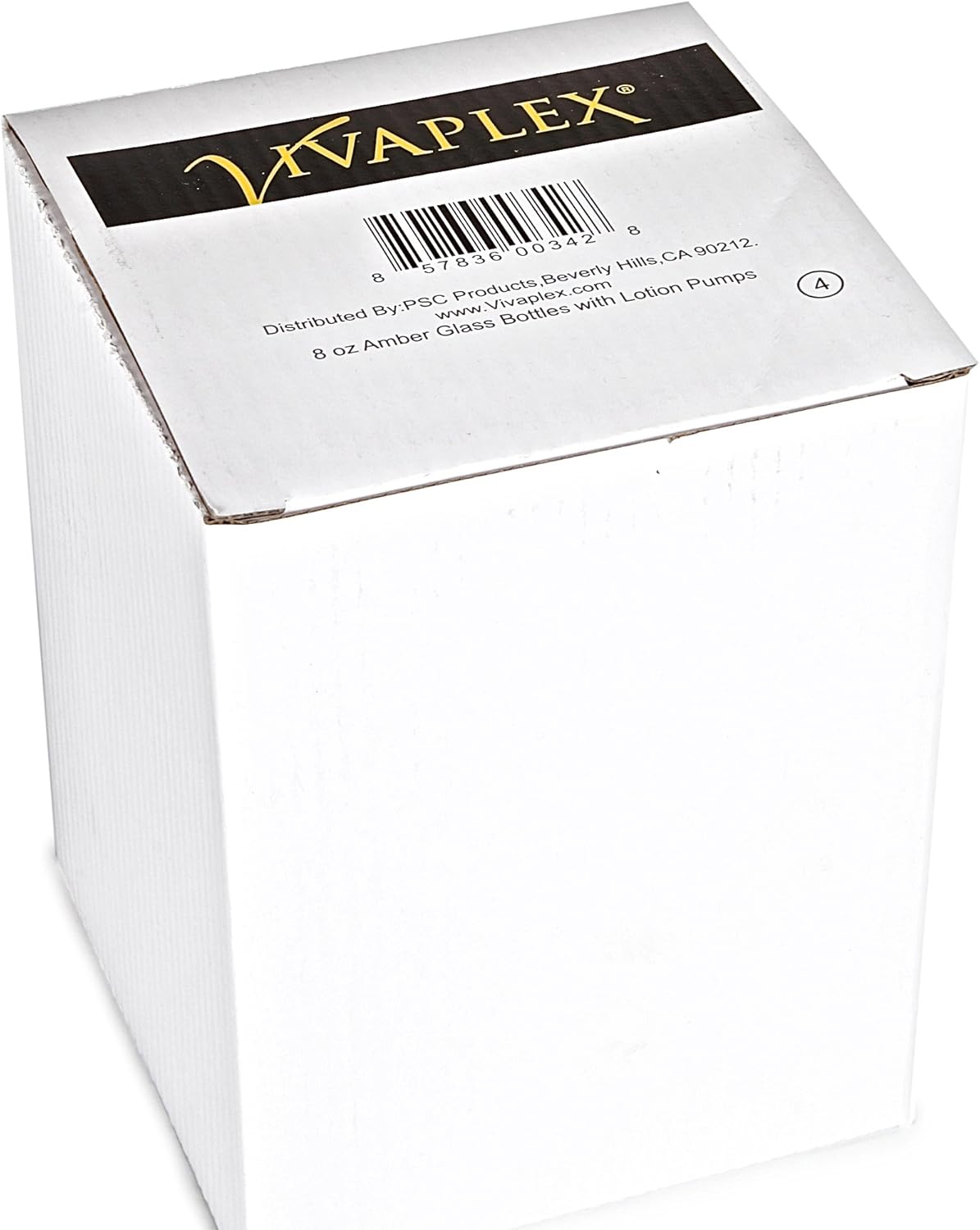 Vivaplex, 4, Large, 8 oz, Empty, Amber Glass Bottles with Black Lotion Pumps