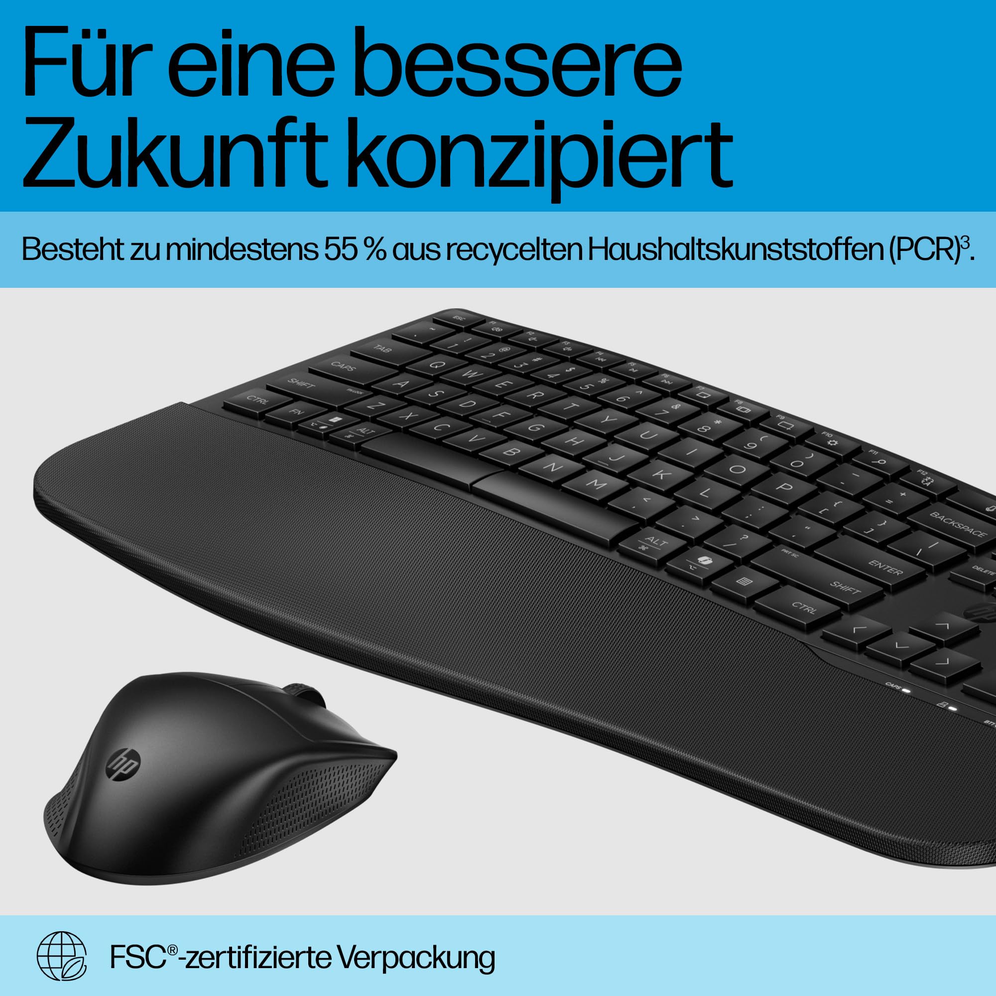 HP 680 Comfort Dual-Mode Tastatur und Maus Set, QWERTZ Deutsches Layout, Kabellos, Bluetooth & 2,4GHz, leise Tasten, ergonomisch, 4D-Scrollrad, programmierbare Tasten, für Windows, macOS & ChromeOS