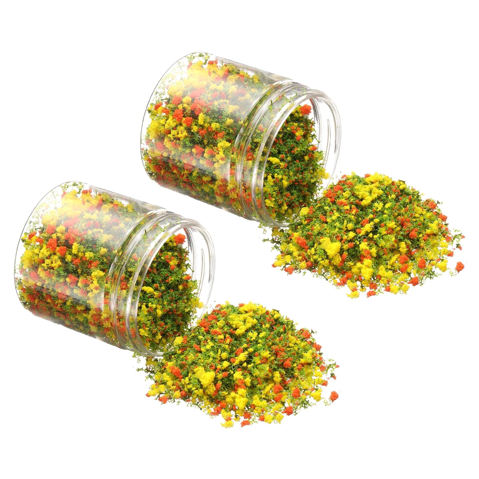 CoCud Model Flower Grass, 185ml Capacity, Fake Miniature Flower Grass Tree Plastic Sponge Orange/Yellow - (Applications: DIY Dollhouse Fairy Garden Model Railway Landscape), 2-Pieces
