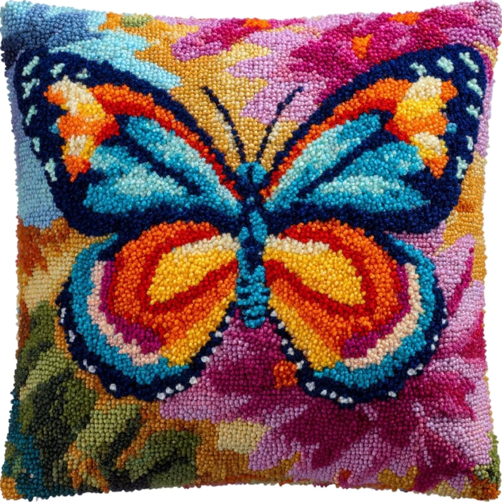 ZUHK Latch Hook Kit DIY Throw Pillow Cover Sofa Cushion Cover,fit for Arts Pillow Making Sofa Cushion Cover for Home Decoration-43x43cm (Dragonfly 2)