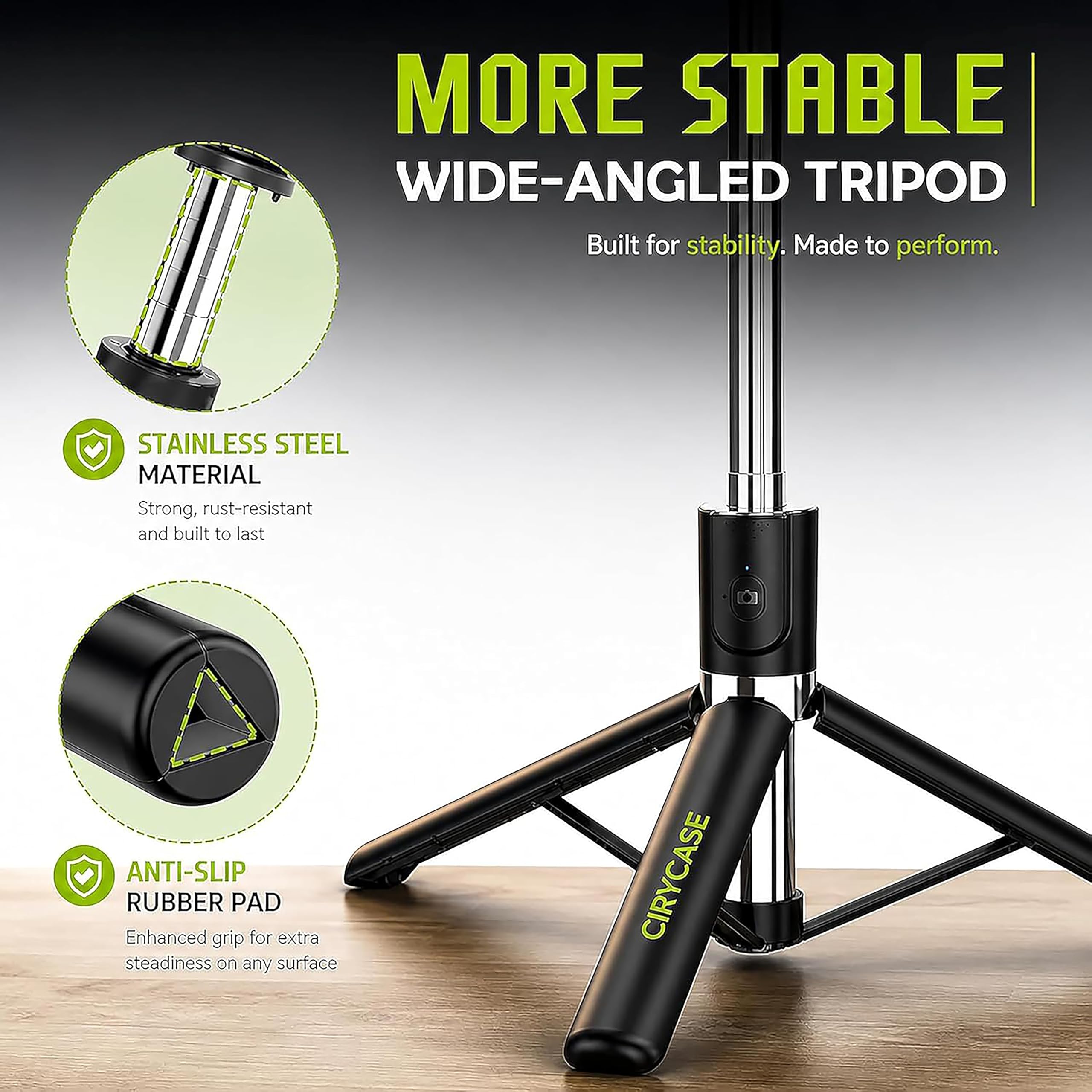 CIRYCASE® Selfie Stick Tripod, 67 inch /170CM Reinforced Tripod for Mobile Phone, Multi-Functional Bluetooth Long Selfie Stick for Travel,Vlogging,Compatible with iPhone and All Smartphones — Amazon image 7
