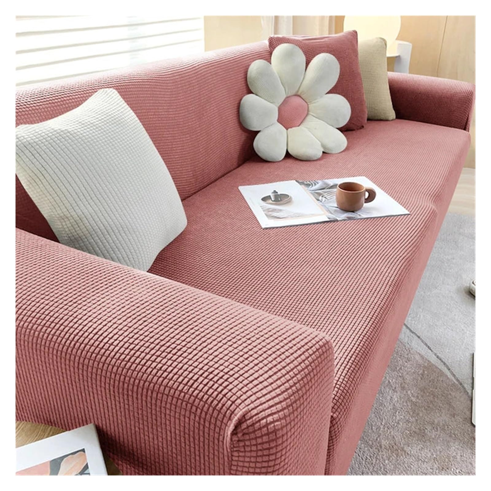 Elastic Jacquard Fabric Sofa Cover Stretch Couch Cover Sectional L Shape Sofa Slipcover Corner Case For Living Room 1/2/3/4 Seat(Pink,M size (140-180cm))