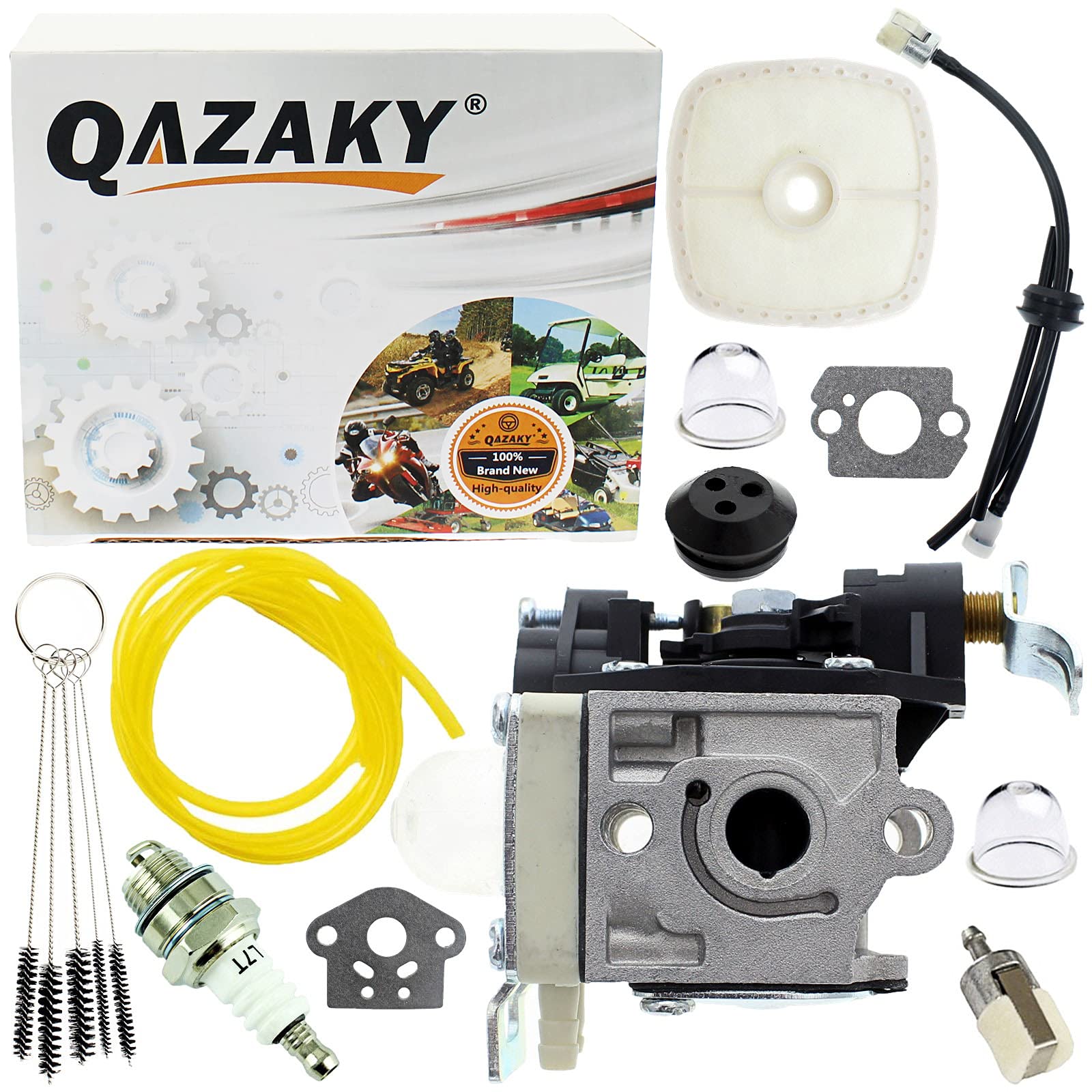 QAZAKY Carburetor with Fuel Filter Maintenance Kit Spark Plug Compatible with Zama RB-K90 Echo PB-251 PB-255 PB-255LN ES-255 PB251 PB255LN PB255 ES255 A021001591 A021001592 A021001593 Power Blowers