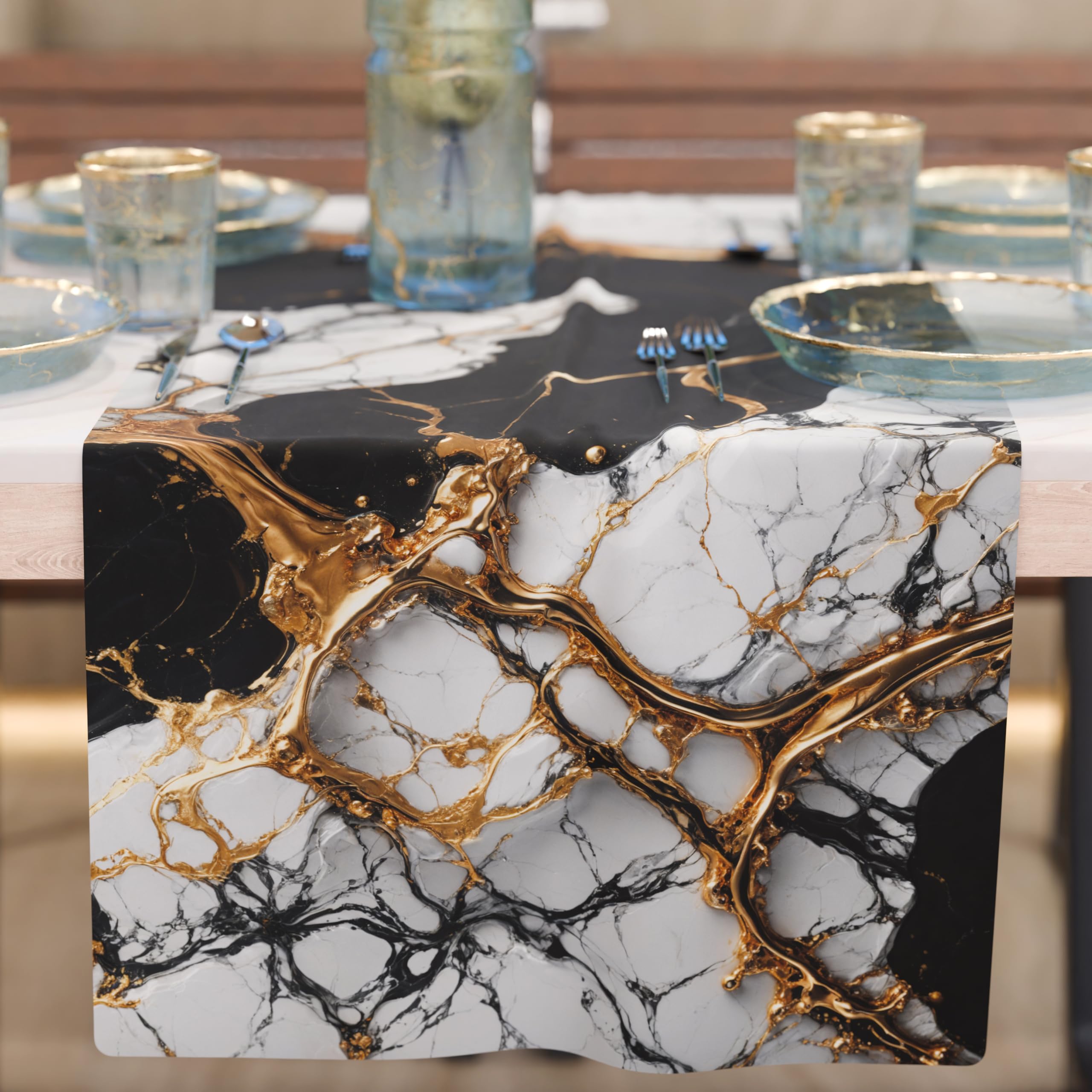 PETTI Artigiani Italiani - Modern Elegant Black Marble Effect Table Runner, 100% Made in Italy