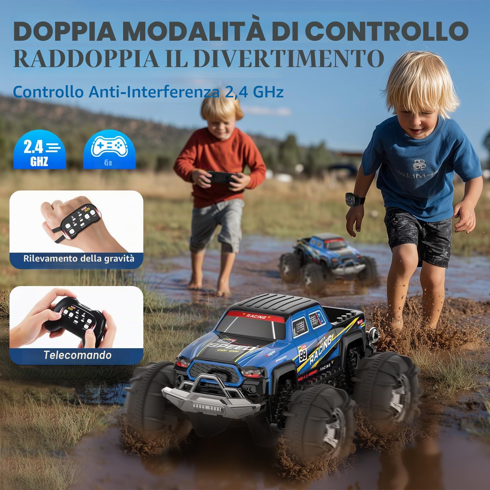 Macchina Telecomandata Offroad Monster Truck,Macchinina Radiocomandata Auto RC Car Macchina Telecomandata Giochi per Bambini 1:18 Auto Telecomandata 6-12 Anni Natale Compleanno Regalo Bambini