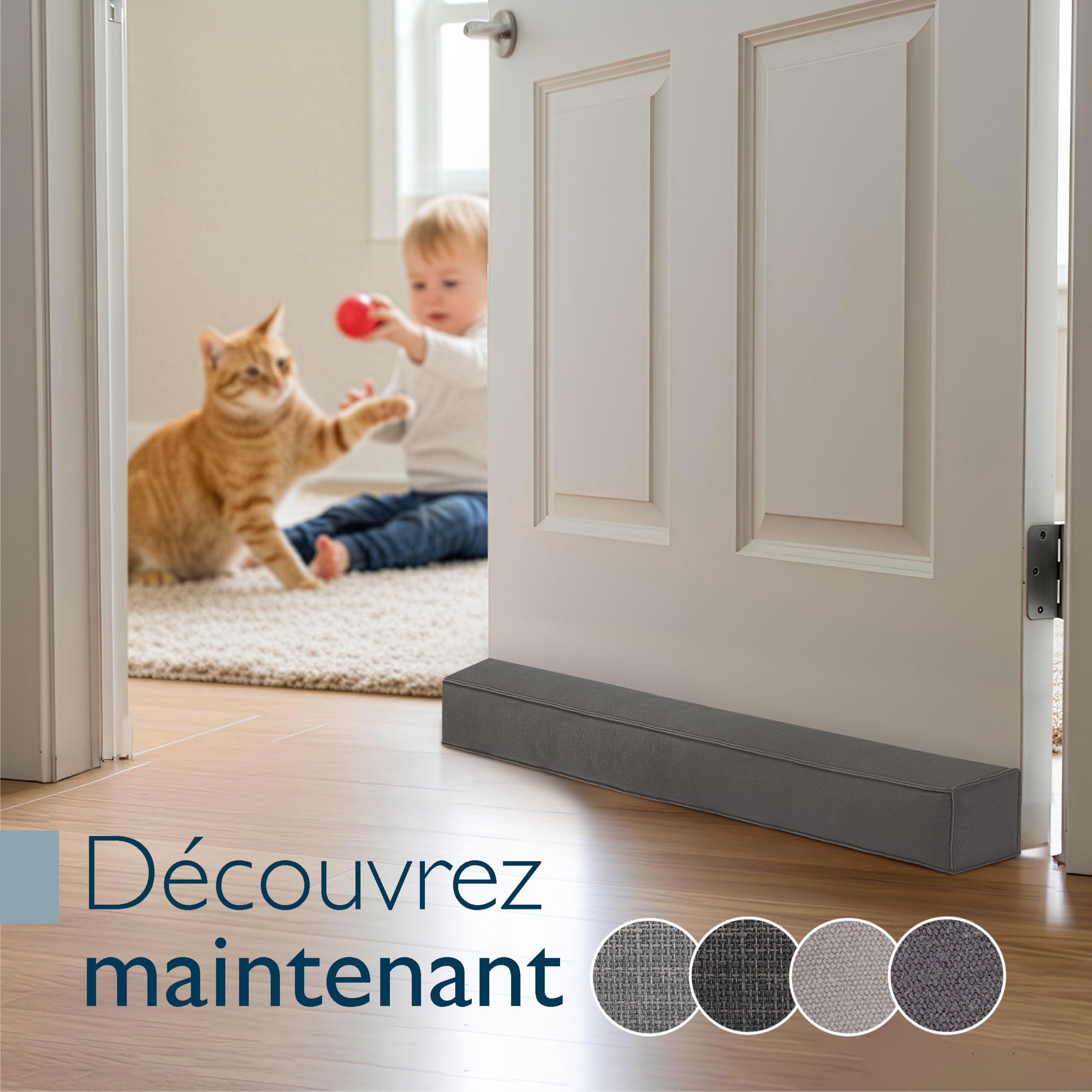 Beautissu 2X Boudin de Porte Isolant d'Entrée 80 cm – Bas de Porte Anti Froid Bruit – Coussin Anti Courant d’Air pour Fenêtre – Coupe Vent Tissu Anthracite pour Isolation Thermique – Marin