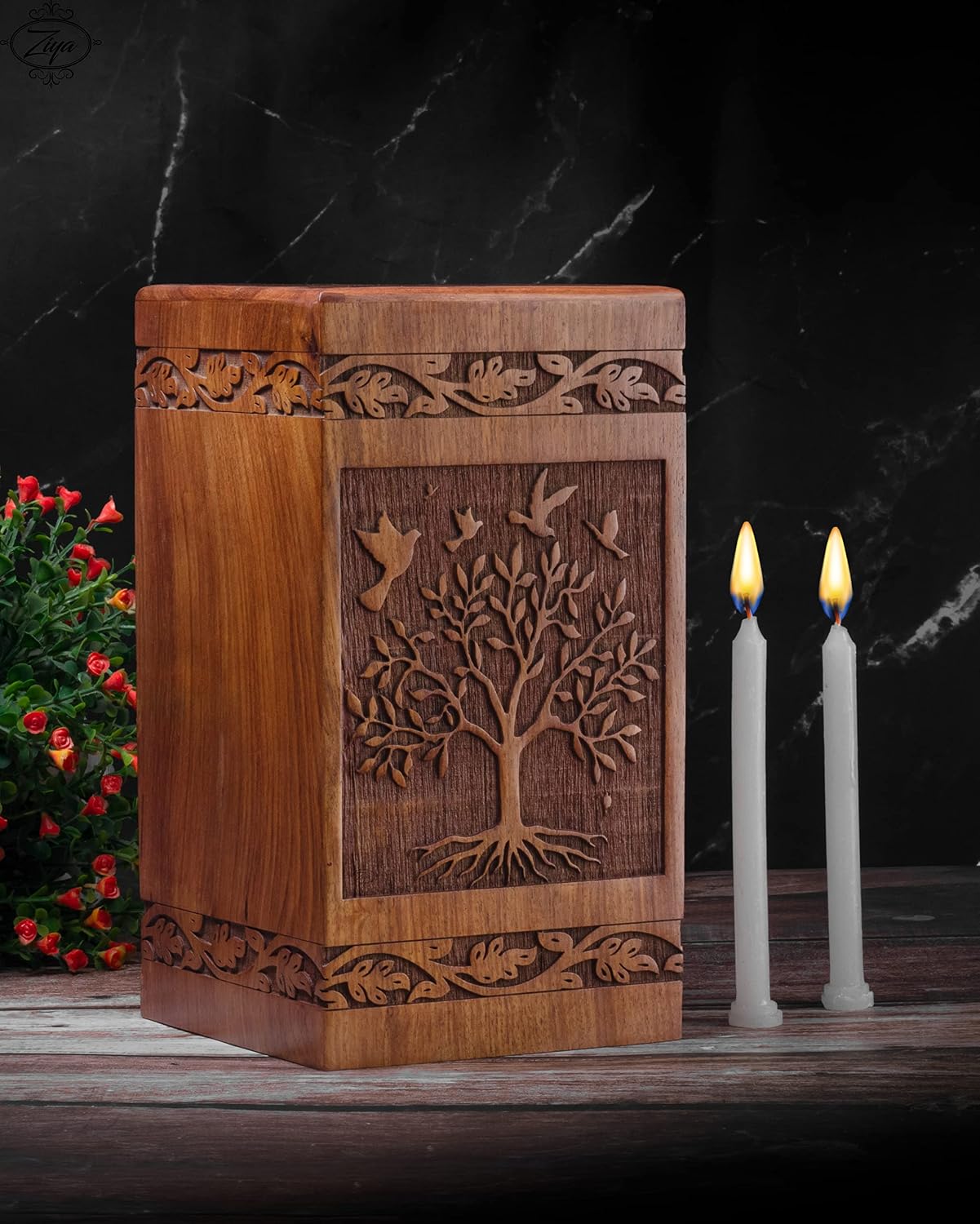 ZIYA Handmade Wooden Urn for Human Ashes Adult Memorial urn Funeral Cremation Urns Large Burial Urns for Ashes (Adult Cremation Urn)