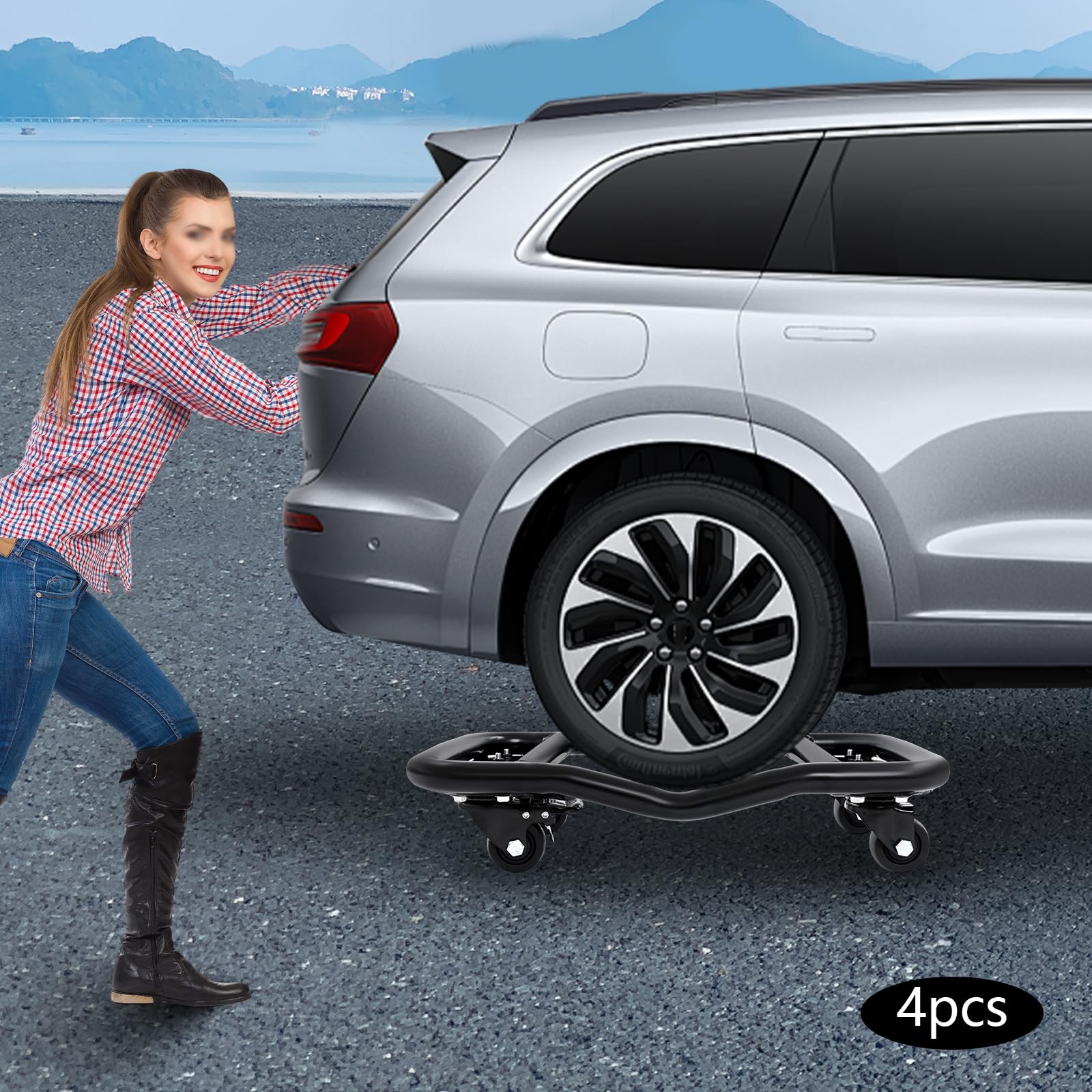 4 unidades de neumáticos de vehículos de transporte de 2721,55 kg de capacidad de carga, pintura al horno de acero con freno de rueda, color negro para coche, camión, todoterreno, apto para taller