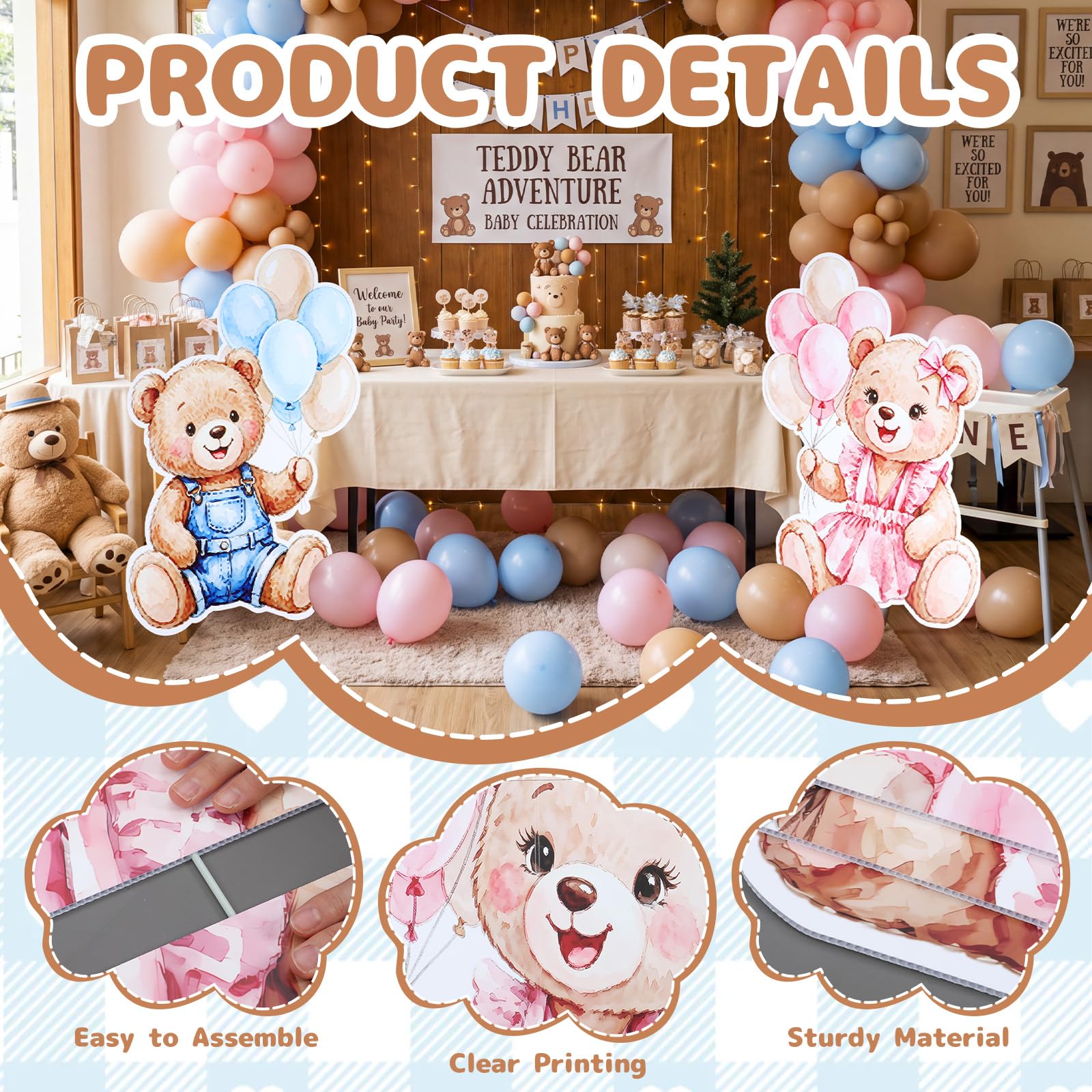 Wesiti 2 piezas grandes de cartón para revelar el género, oso rosa y azul, decoración de fiesta de baby shower, accesorio para cabina de fotos para baby shower, cumpleaños, interiores y exteriores