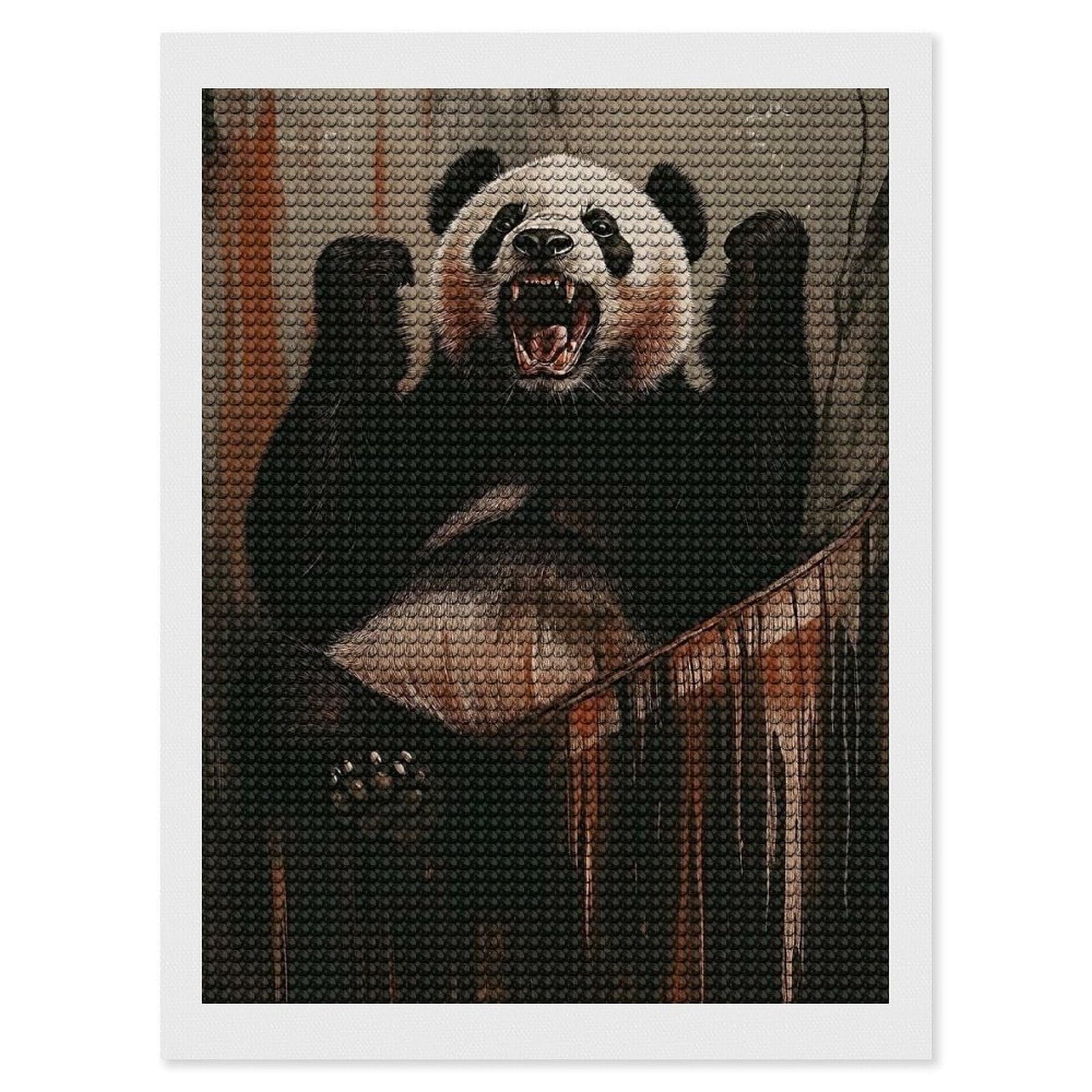 Junmoney Angry Panda Diamond Art Kit 12"x16", Holiday Gift Idea, for Women, Easy Handmade Project, Vintage Style Decor, Printed Canvas