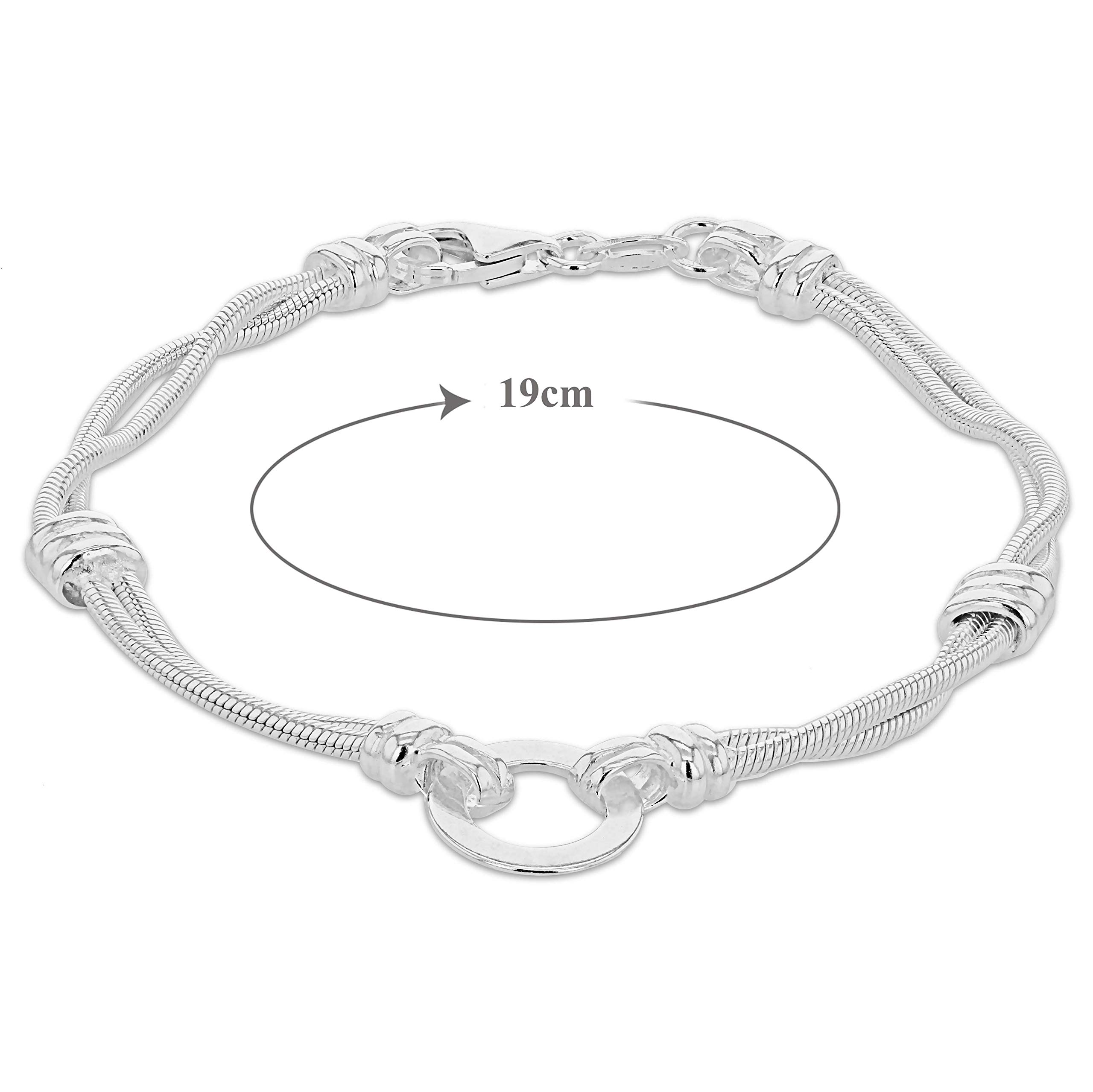 Tuscany Silver Bracciale da Donna in Argento Sterling con Disco e Catena a Serpente Doppio Regolabile - 19cm/7,5"