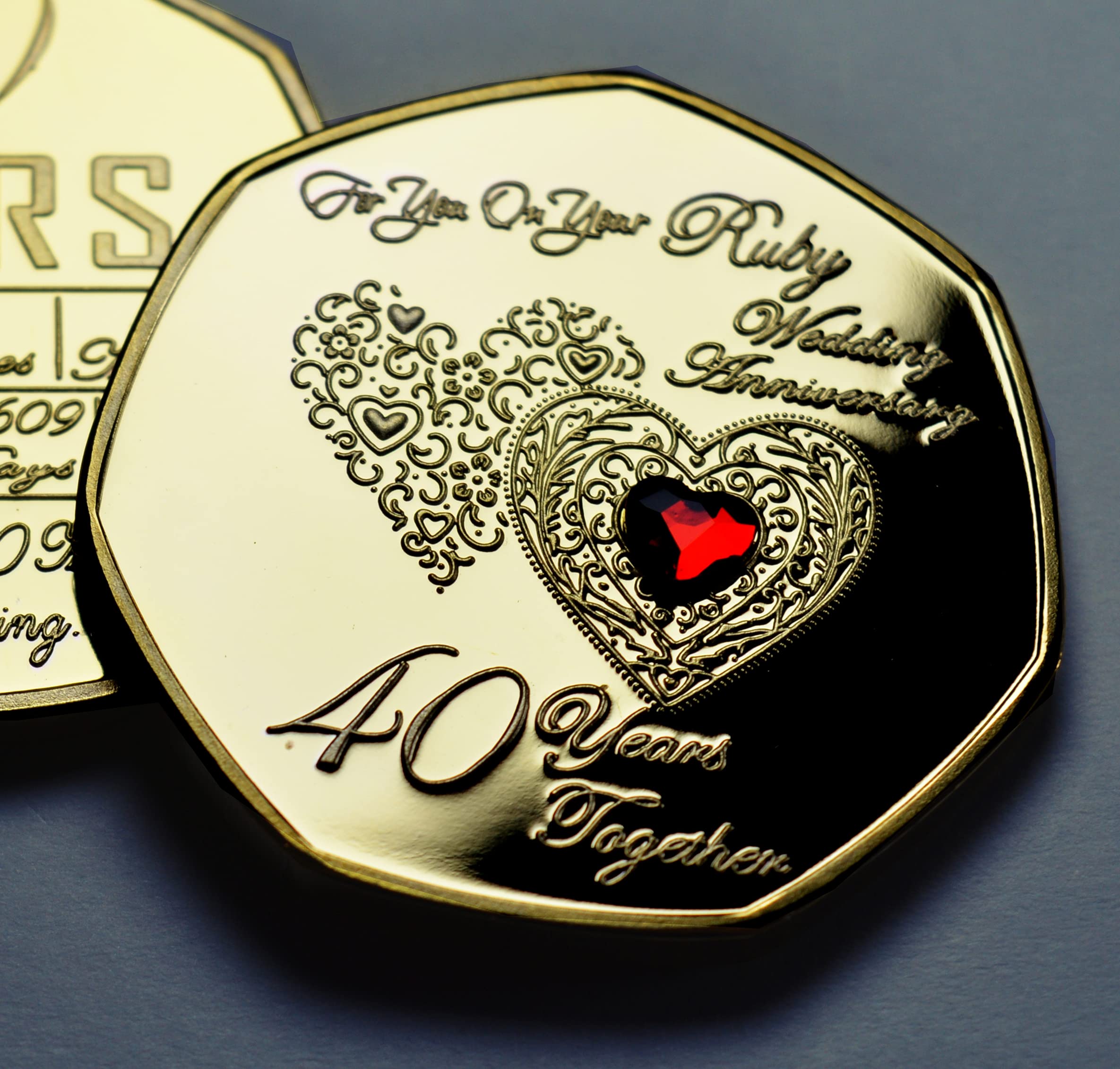 The Commemorative Coin Company For You On Your 40th RUBY WEDDING ANNIVERSARY Commemorative. 24ct Gold. Diamante Gemstone. Gift/Present Husband/Wife. 40 Years Together