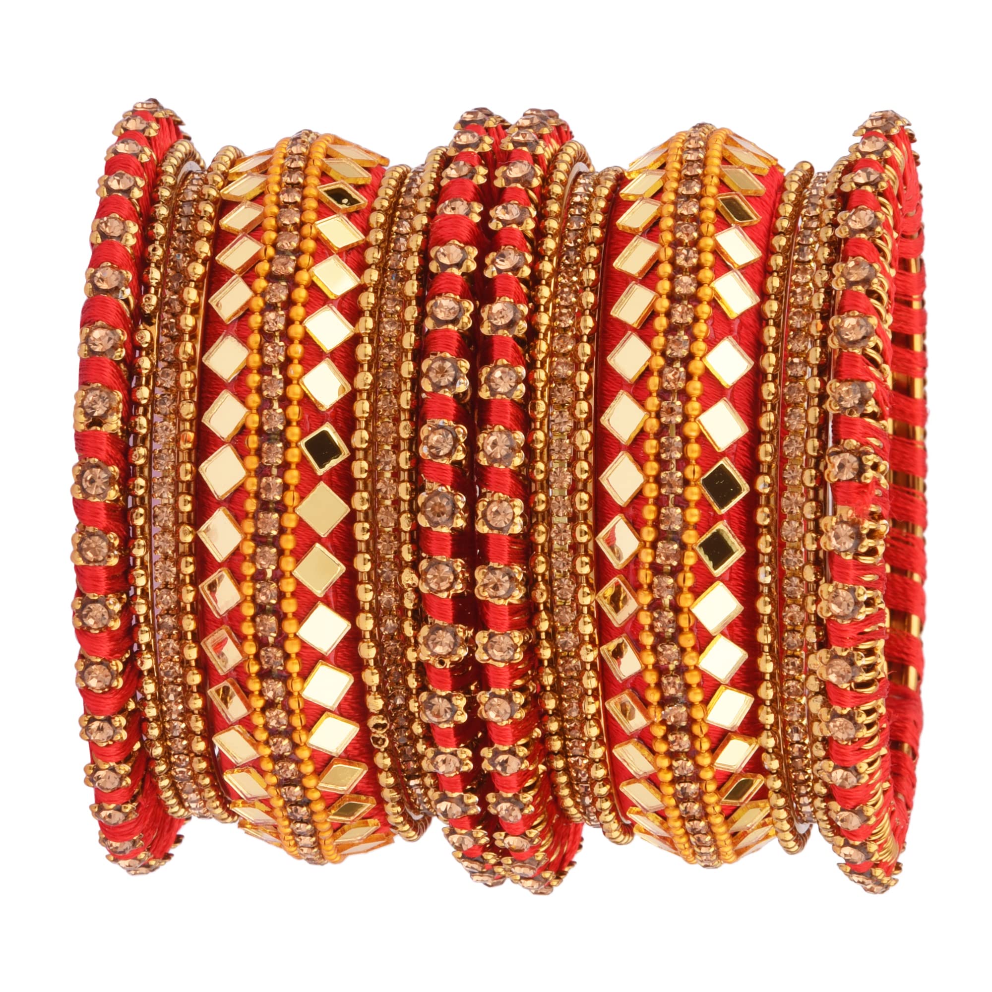 Femmibella Antique Gold Plated Silk Thread Red Mirror Work 18pc Chuda Bangle Set (B0B5RV9PNL) Amazon Price History, Amazon Price Tracker