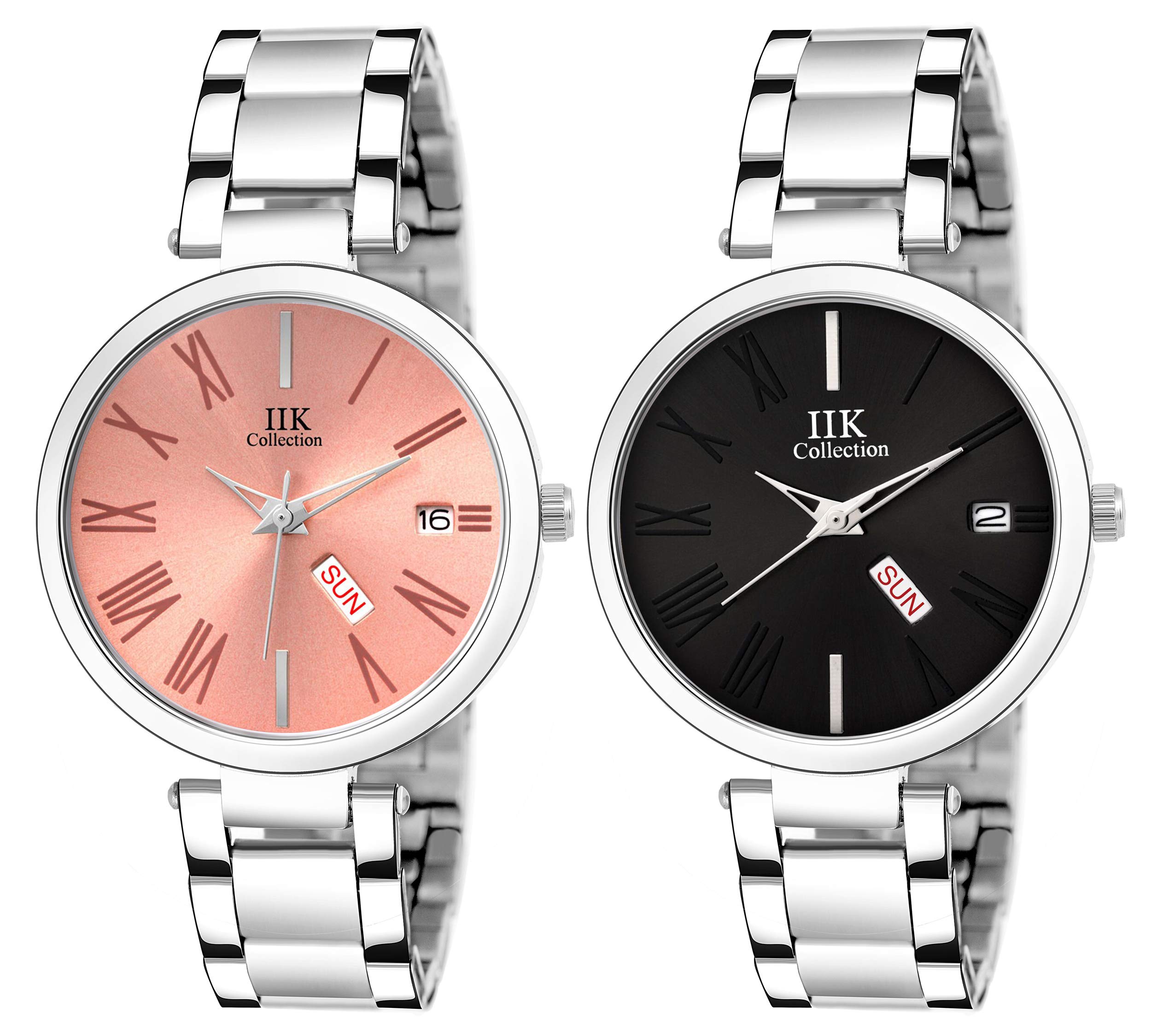 IIK COLLECTION Round Dial Stainless Steel Bracelet Chain Analogue Day & Date Functioning Watch for Women and Girls (Pack of 2) (B08R1TWQ2Q) Amazon Price History, Amazon Price Tracker