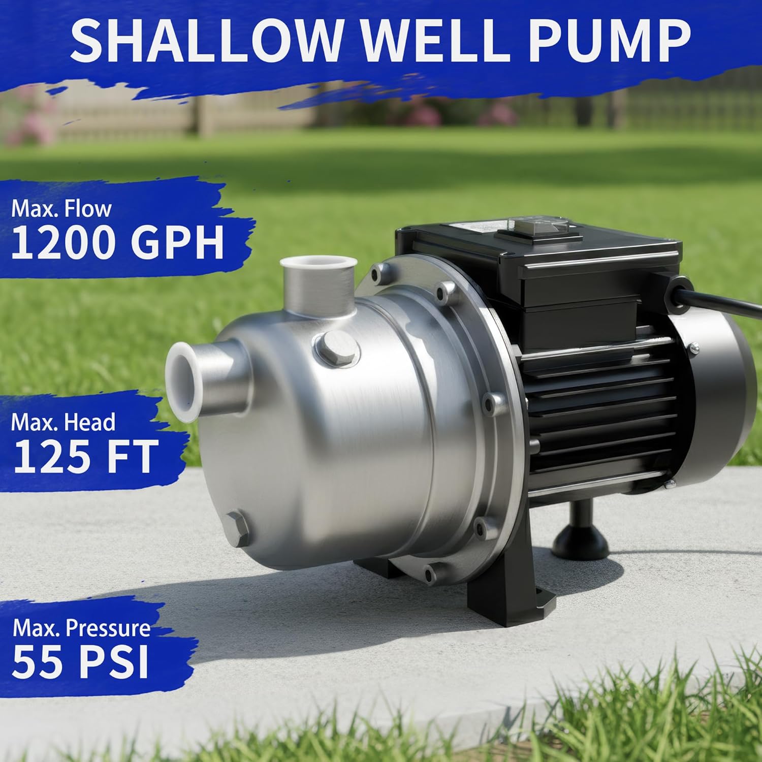 LANCHEZ Shallow Well Pump, Stainless Steel Garden Irrigation Pump, 115V Water Transfer Pump, Water Booster Jet Pump for Home Garden Lawn Farm, Black