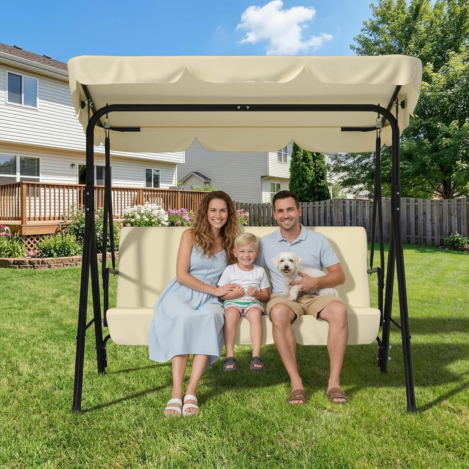 Image showing the removable cushion and curved armrests of the swing chair