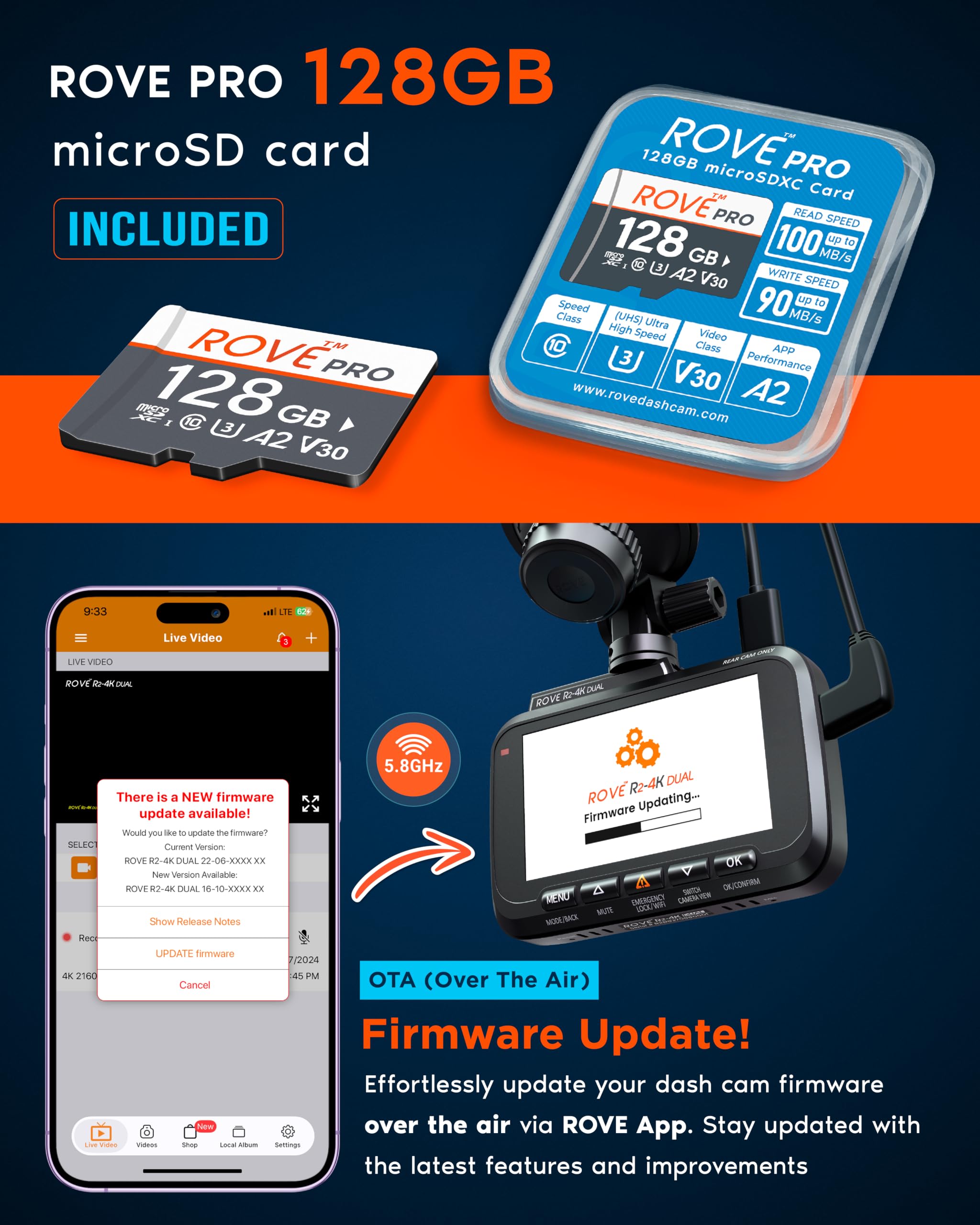 Dual Dash Cam Front and Rear with 128GB Card P7789